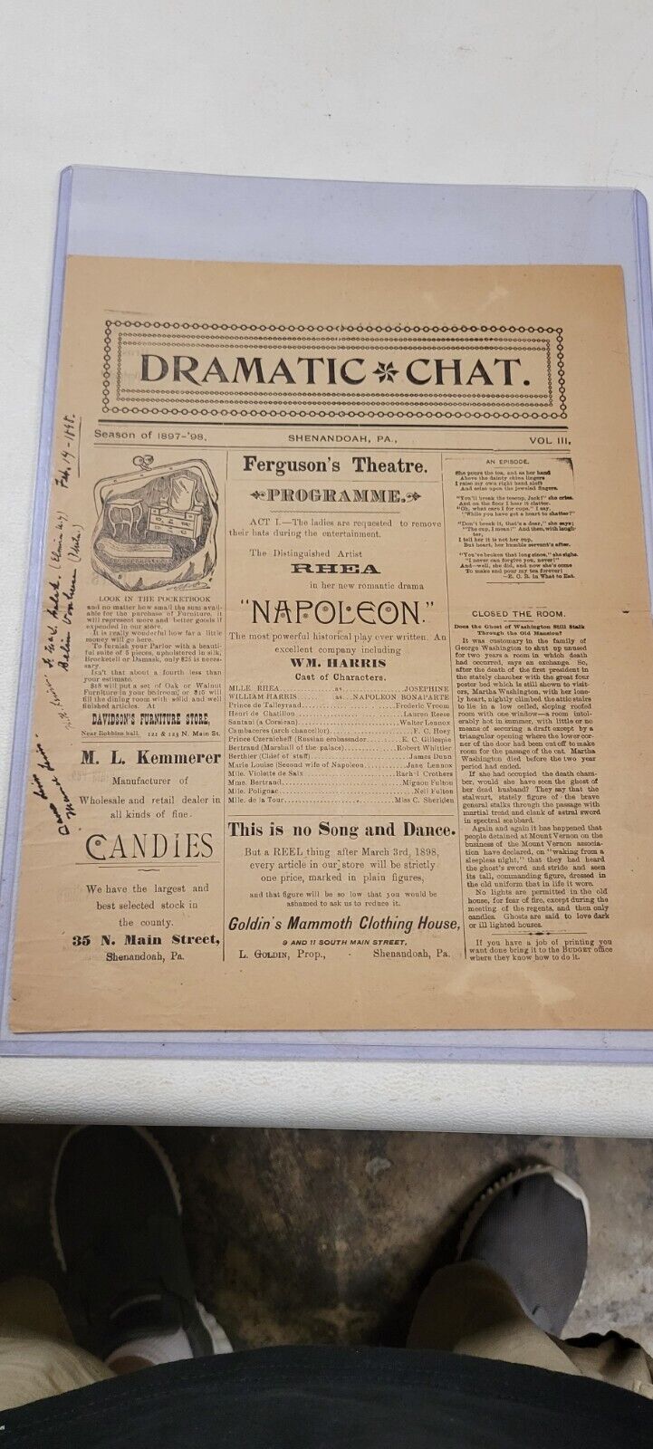 Old Vintage 1897 Shenandoah PA advertisement newspaper program bulletin rare