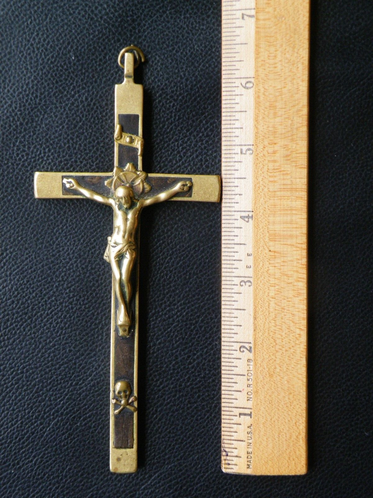 Antique Vintage Crucifix Skull Crossbones 6-1/4\