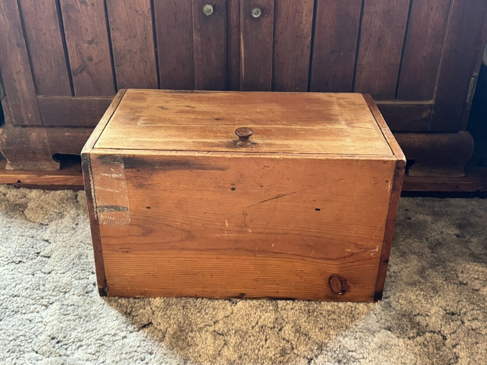 Vintage Wood Box with Hinged Lid