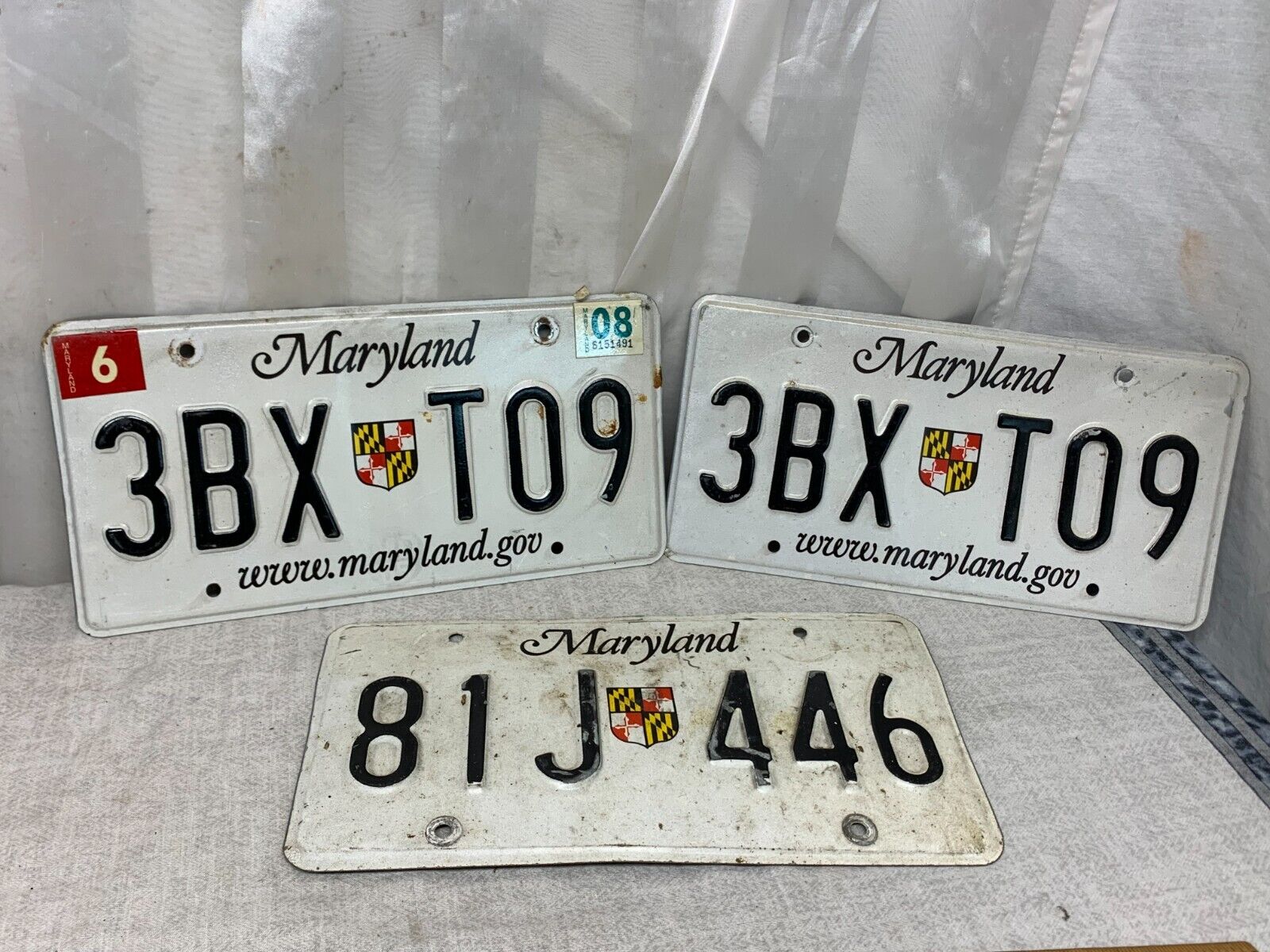 2008 Three Piece Vintage Maryland USA License Plate #3BX T09 Collectible