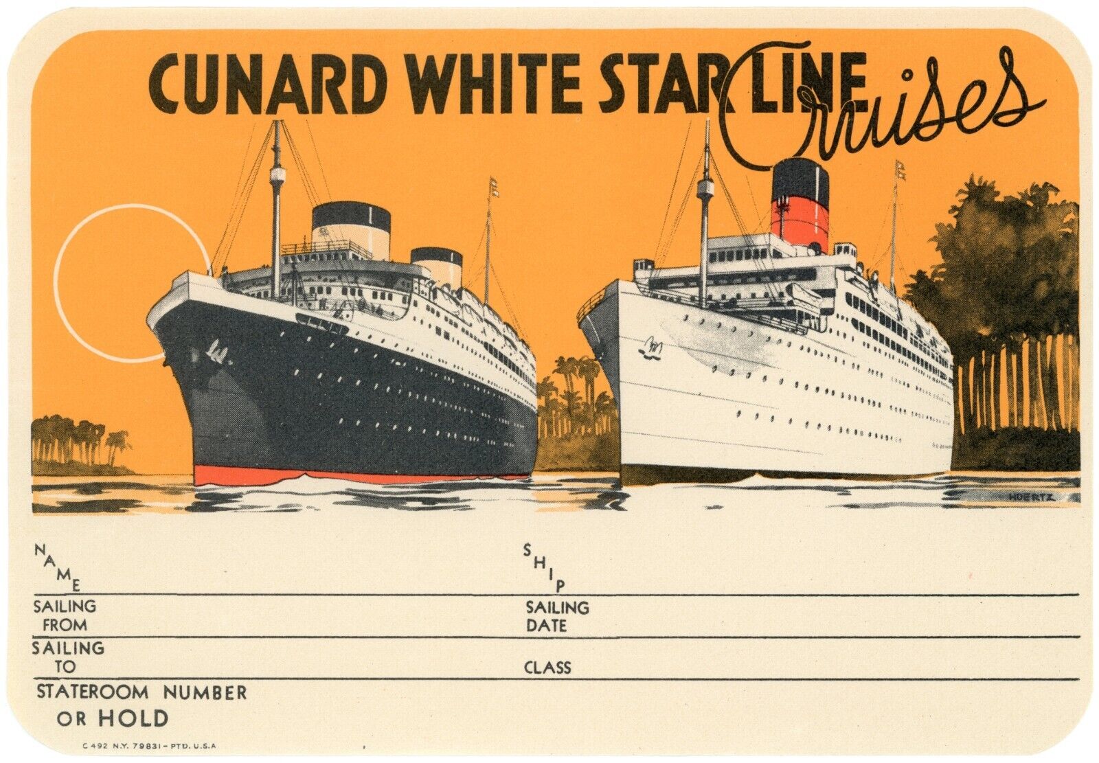 1930s Luggage Label CUNARD WHITE STAR LINE CRUISES Exceptional Condition 1937