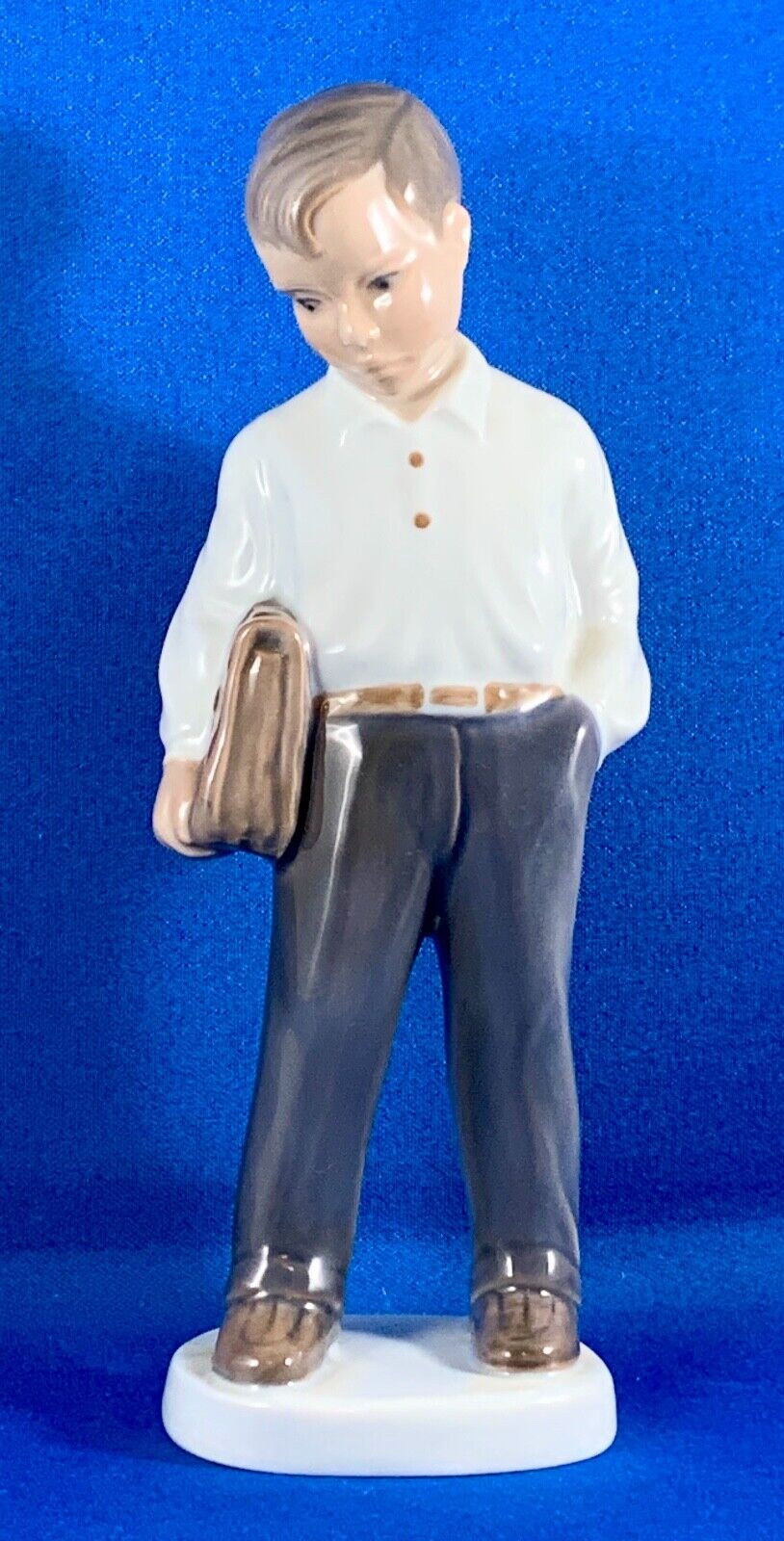 LYNGBY PORCELAIN Denmark Young Boy with Briefcase Figurine 94B 1960\'s 7.5\