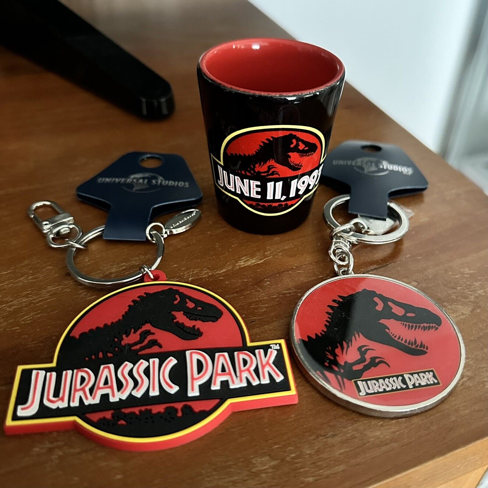 Jurassic Park Universal Studios Lot Keychains Shot Glass 30th Anniversary