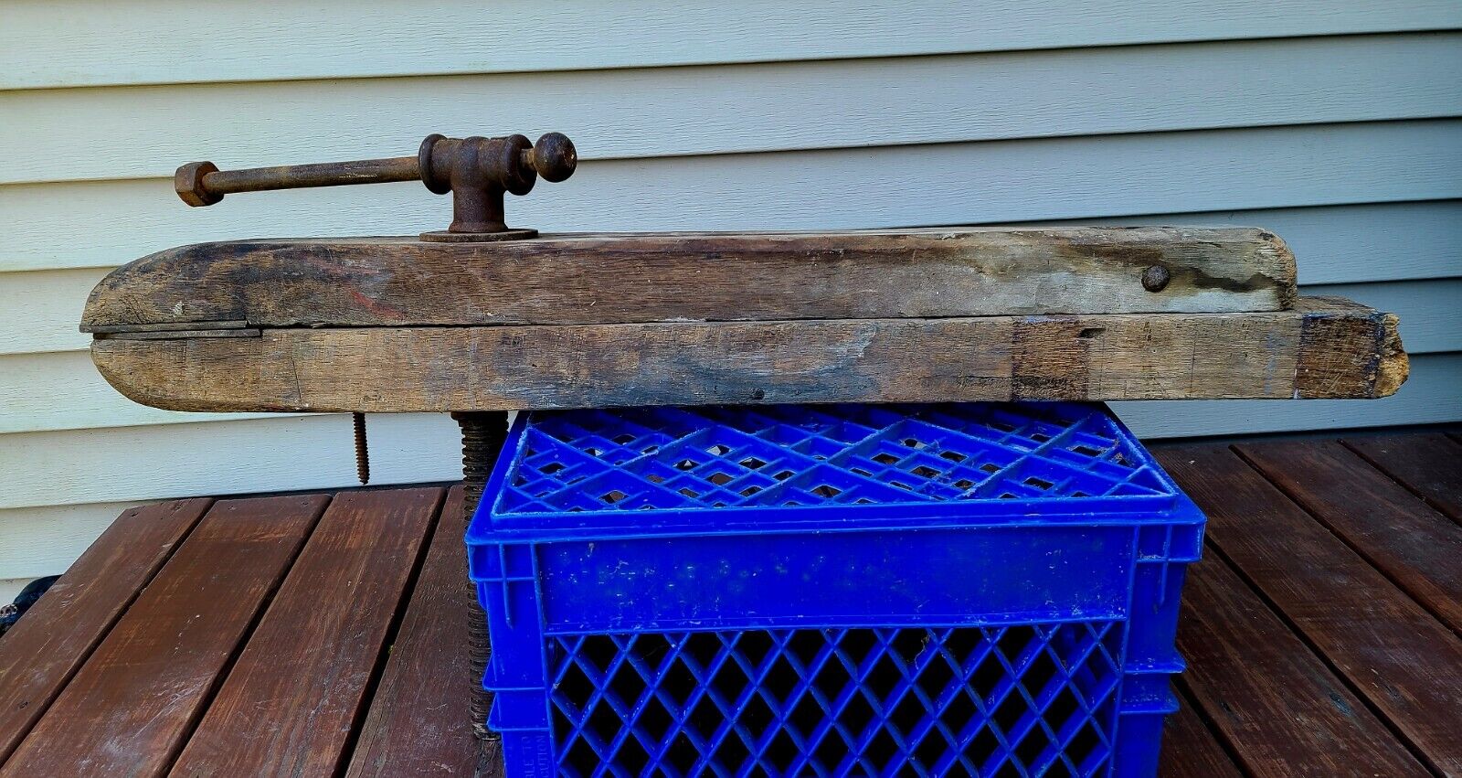 Vintage Large Wood Workbench Vise Clamp Bench Farmhouse Primitive Carpentry