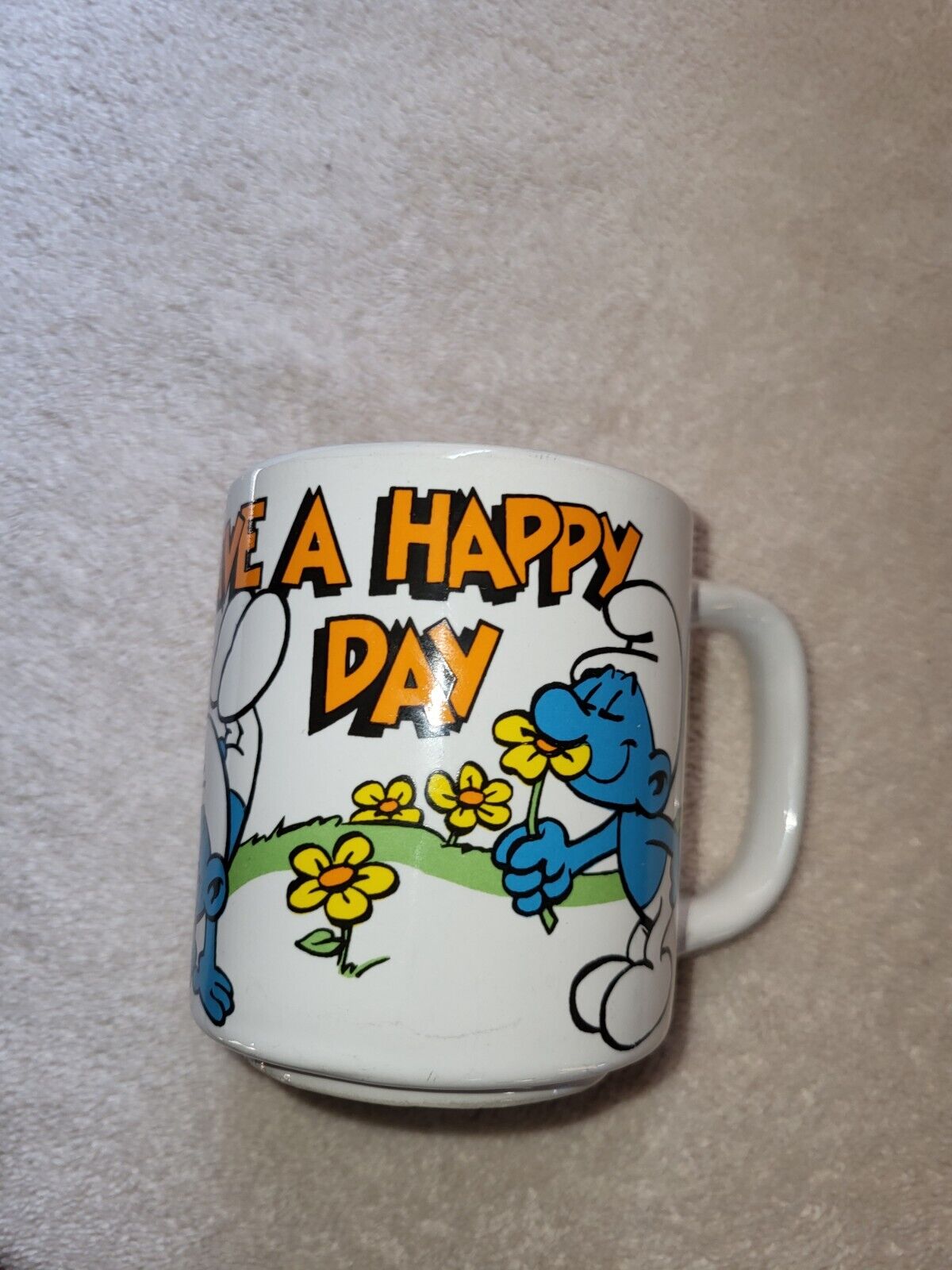 Vintage 1980\'S The Smurfs Coffee Mug  “Have A Happy Day” RARE GUC SEE PICTURES