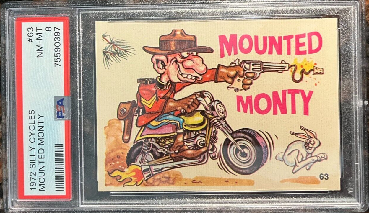 1972 Donruss Silly Cycles #63 Mounted Monty PSA 8 NM-MT Non-sport Card