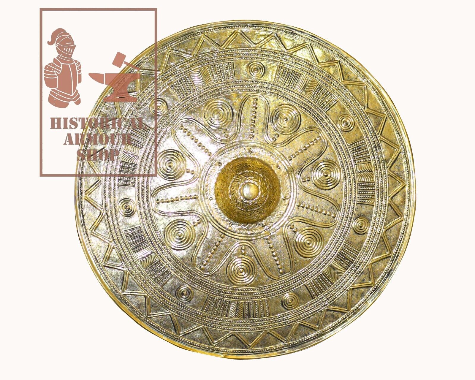 WEEKEND SALE Greek Villanovan Embossed Brass Shield 18 Gauge Larp Reenactment