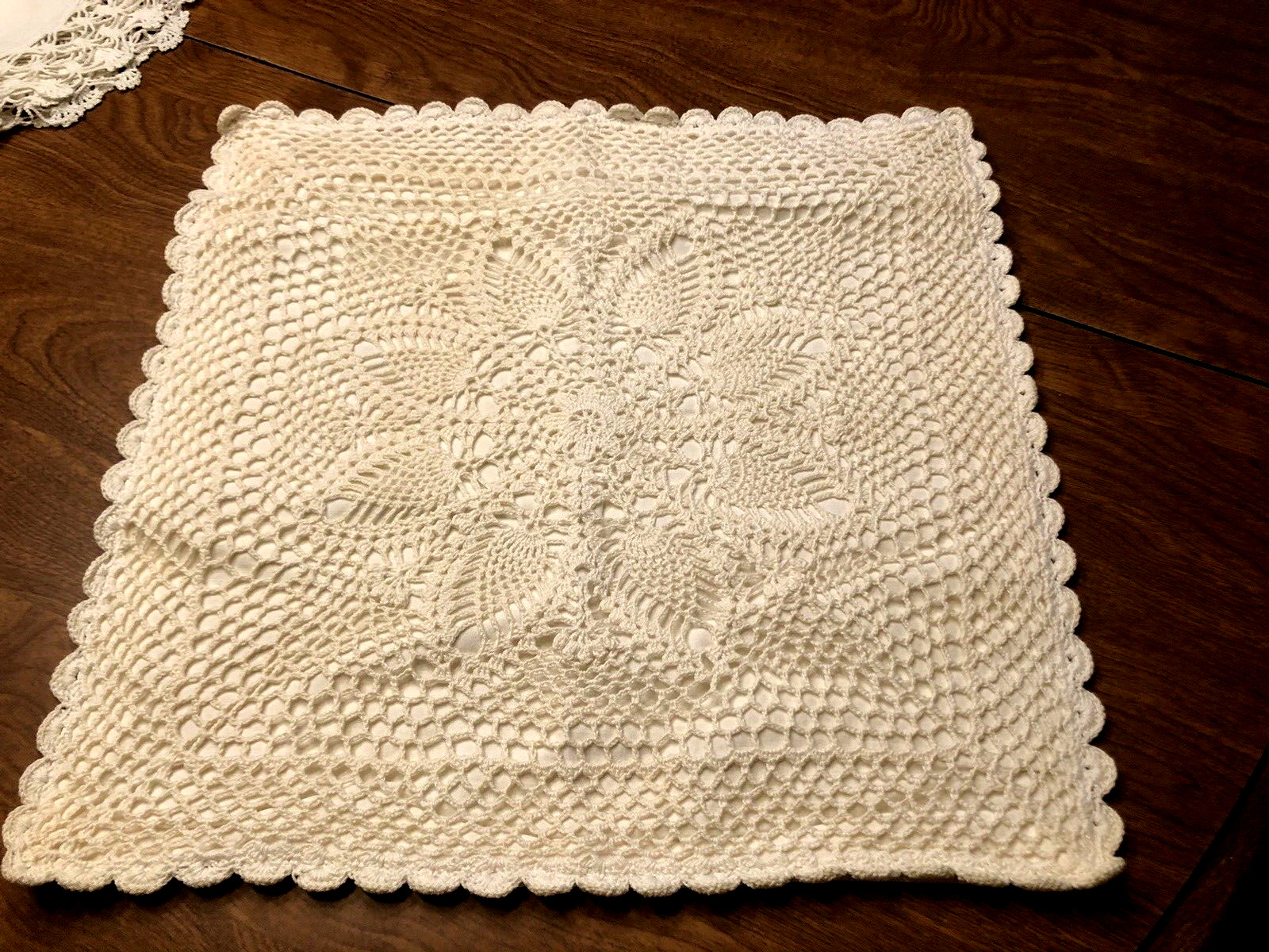 Vintage  Hand Crochet  Pillow Cover   Pineapple Design