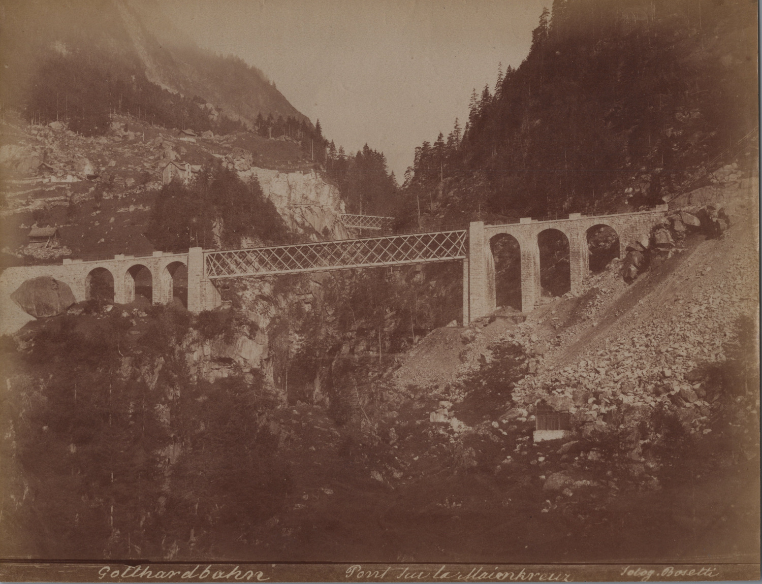 Switzerland, Gotthard Railway Viaduct near Wassen, Rosetti Vintage Albums Print, Tira