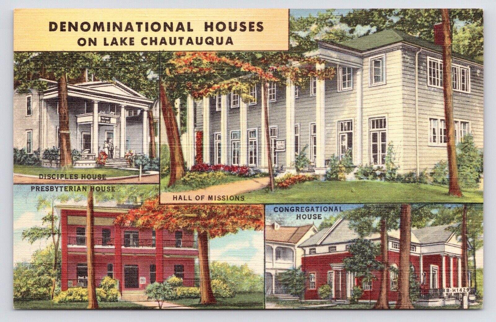 c1940s~Chautauqua New York NY~Denominational Houses~VTG Postcard