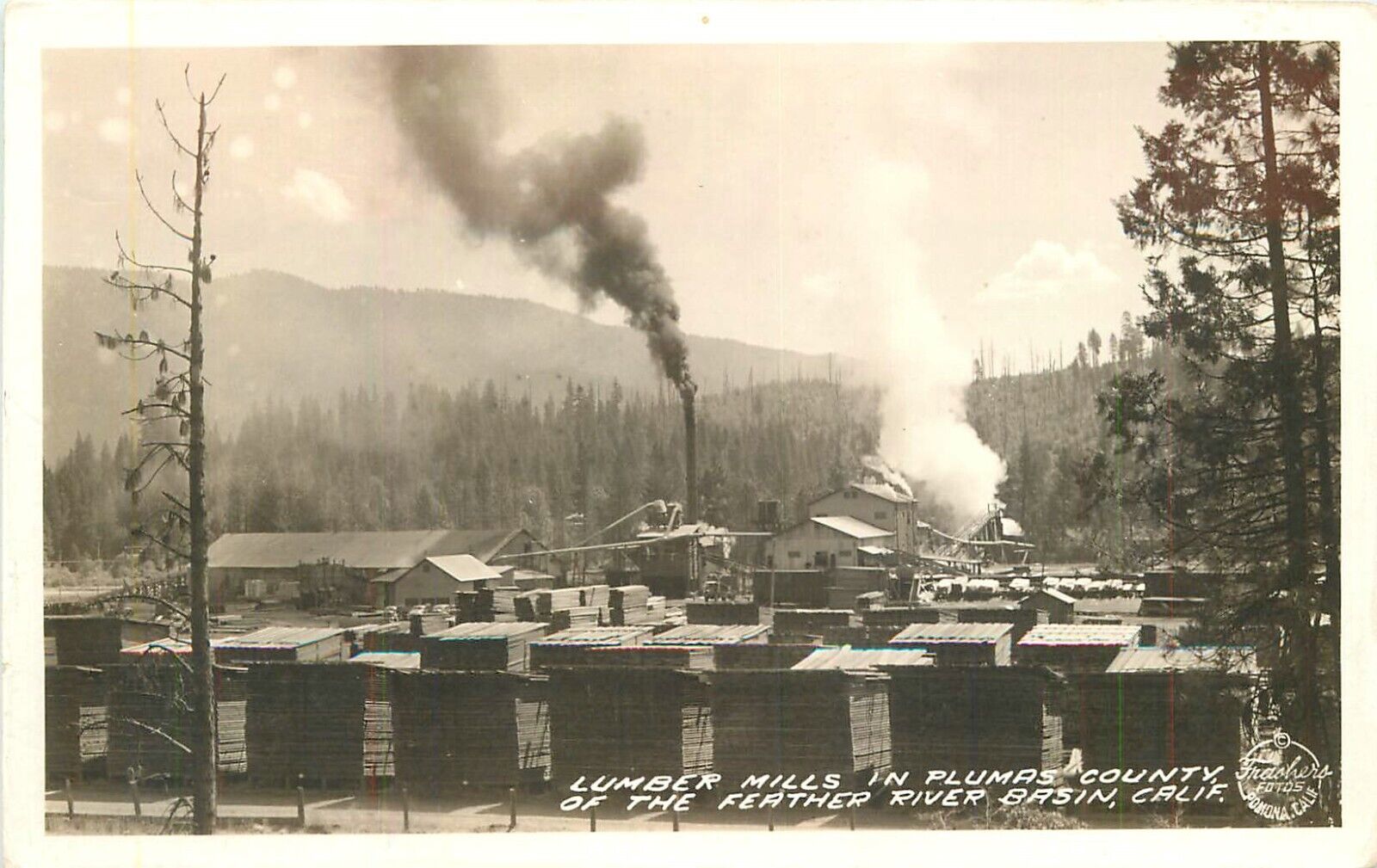 Postcard RPPC Photo California Basin Lumber Mills Plumas Feather River 23-576