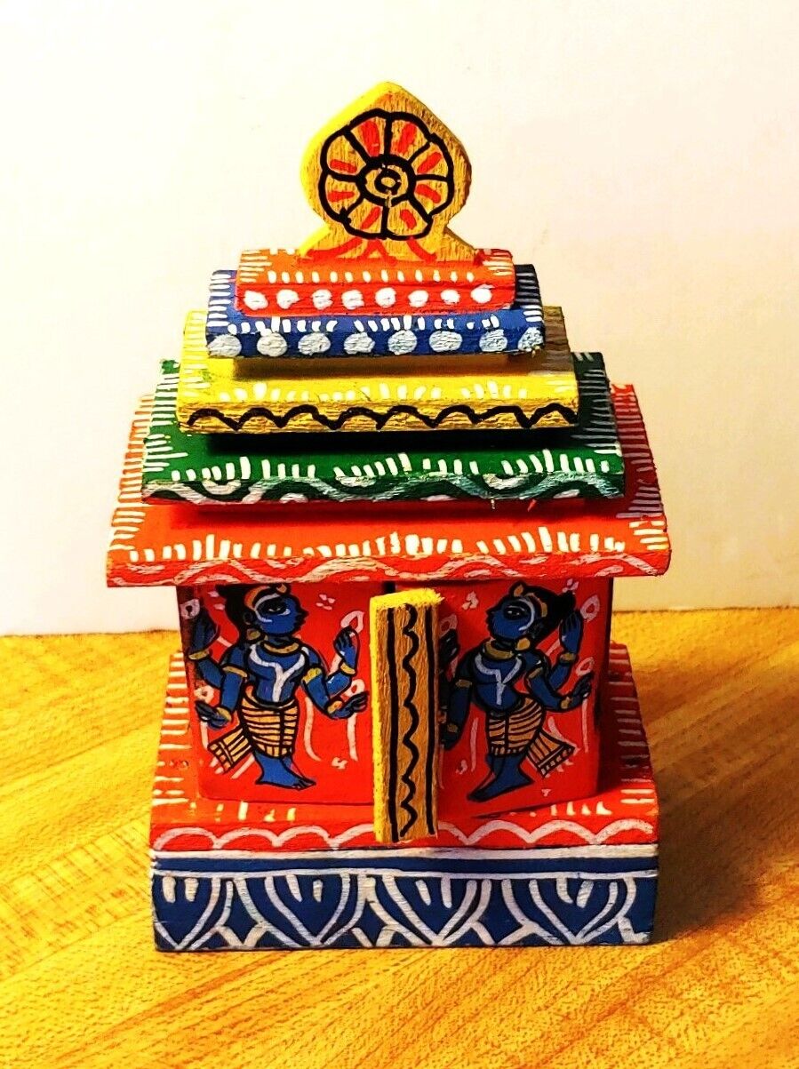 Handcrafted Miniature Wooden Jagannath Temple Traditional Hindu Puja Ritual