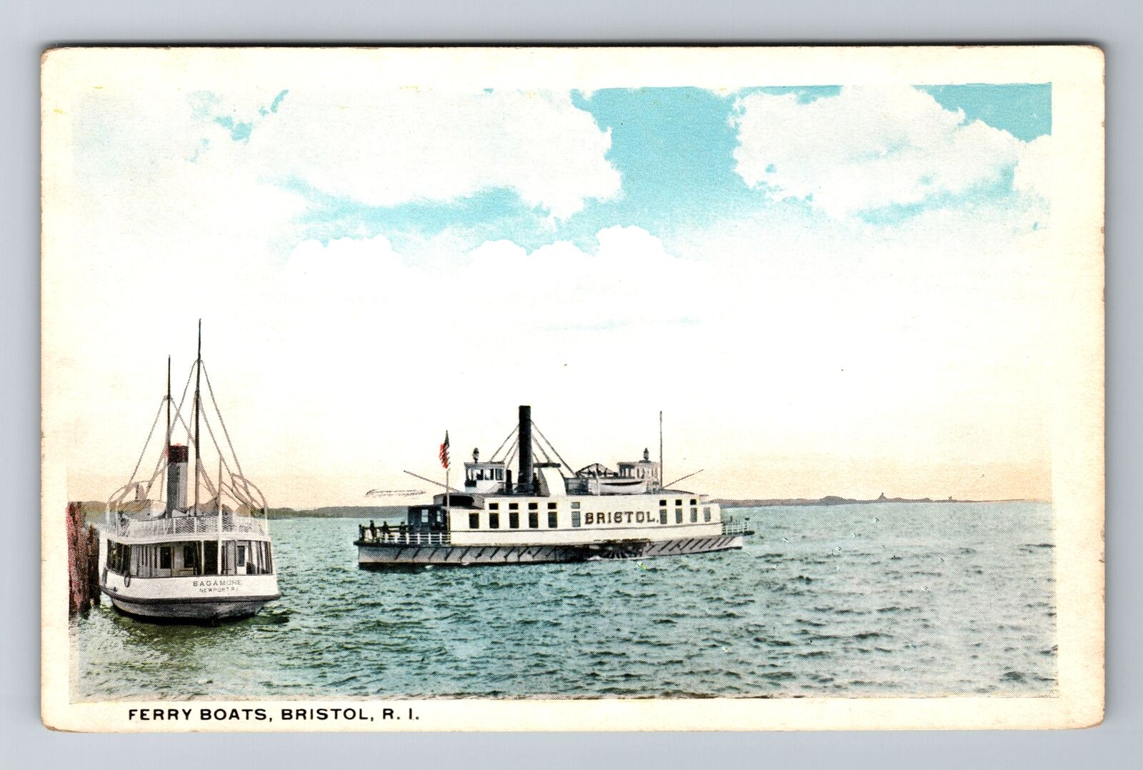Bristol RI-Rhode Island Ferry Boats Steamers  Vintage Souvenir Postcard