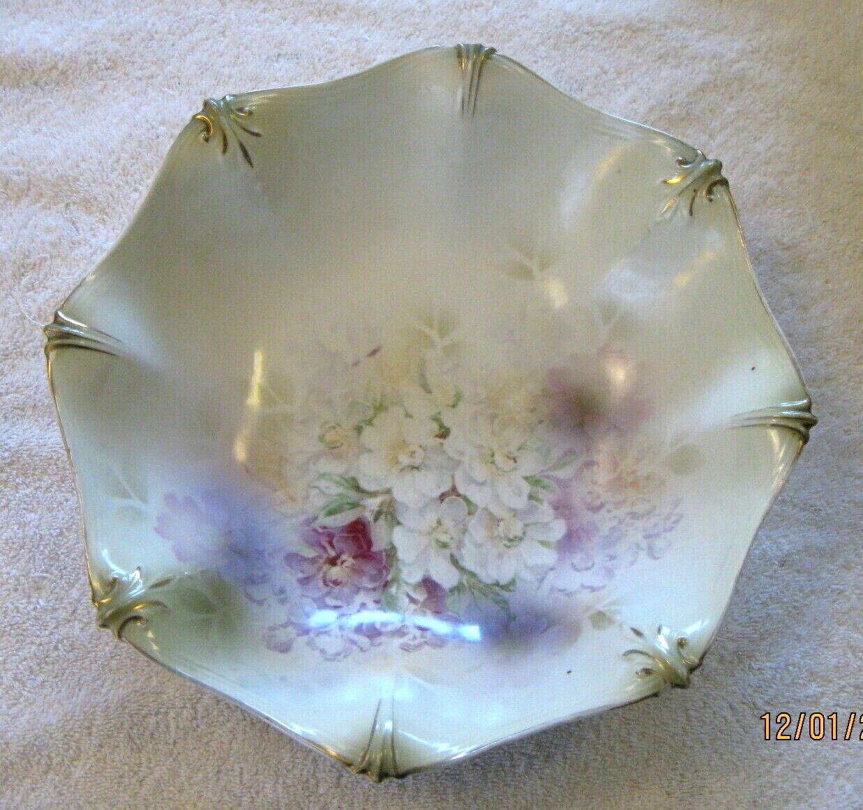 Antique Red Mark RS PRUSSIA Arched China Serving Bowl 10-1/2”~Handpainted Floral