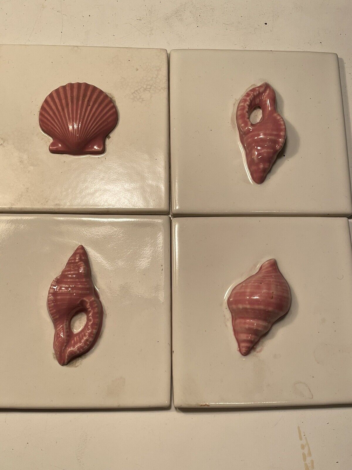 Four Vintage Seashell Accent Tiles
