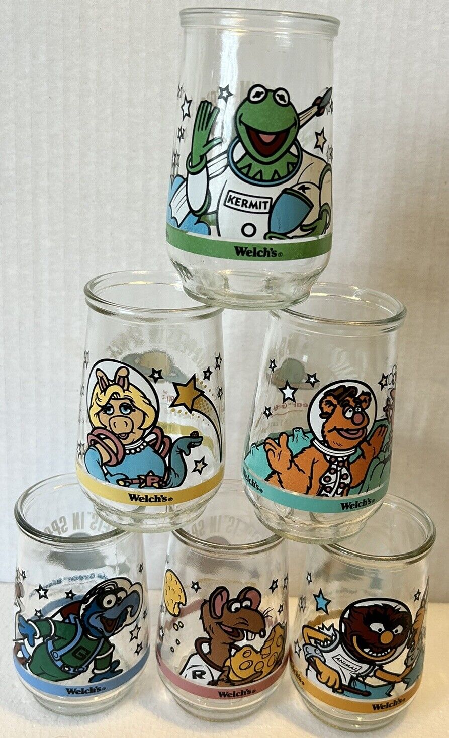 Full Set of 6 Vintage 1998 Muppets In Space Welches Jelly Jars 