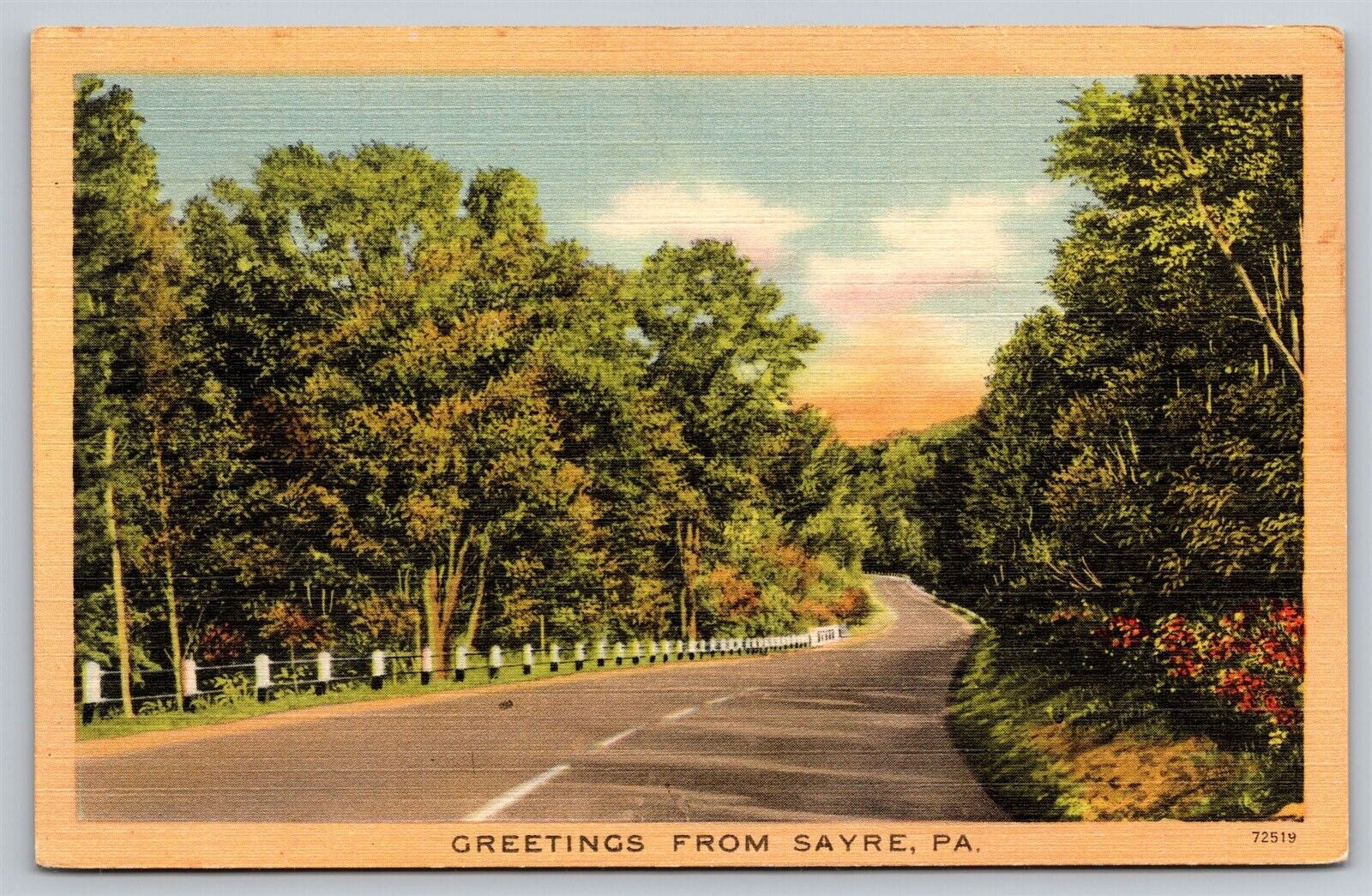 Greetings from Sayre Pennsylvania Scenic View Linen Vtg PA Postcard Unused