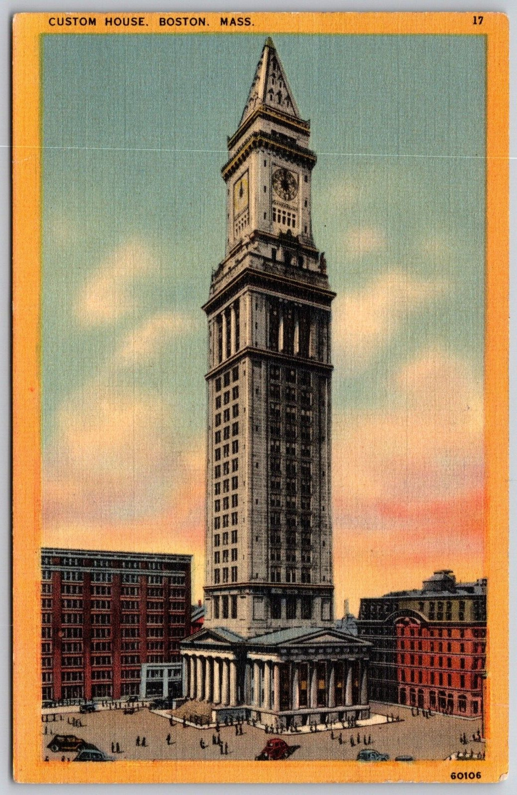 Boston Mass Custom House Street View Unused Tichnor Linen Postcard MA