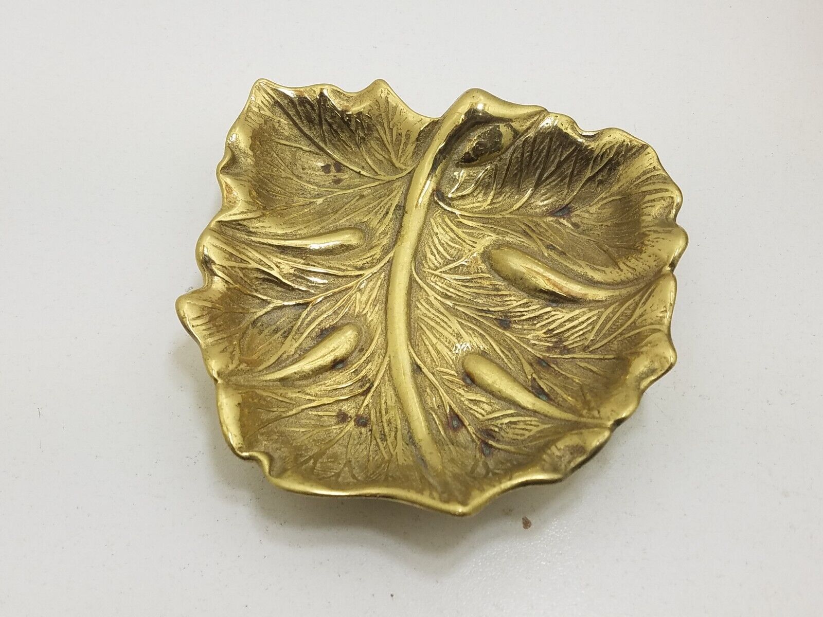 Virginia Metalcrafters Solid Brass Ashtray - Shaped Like a Papaya Leaf