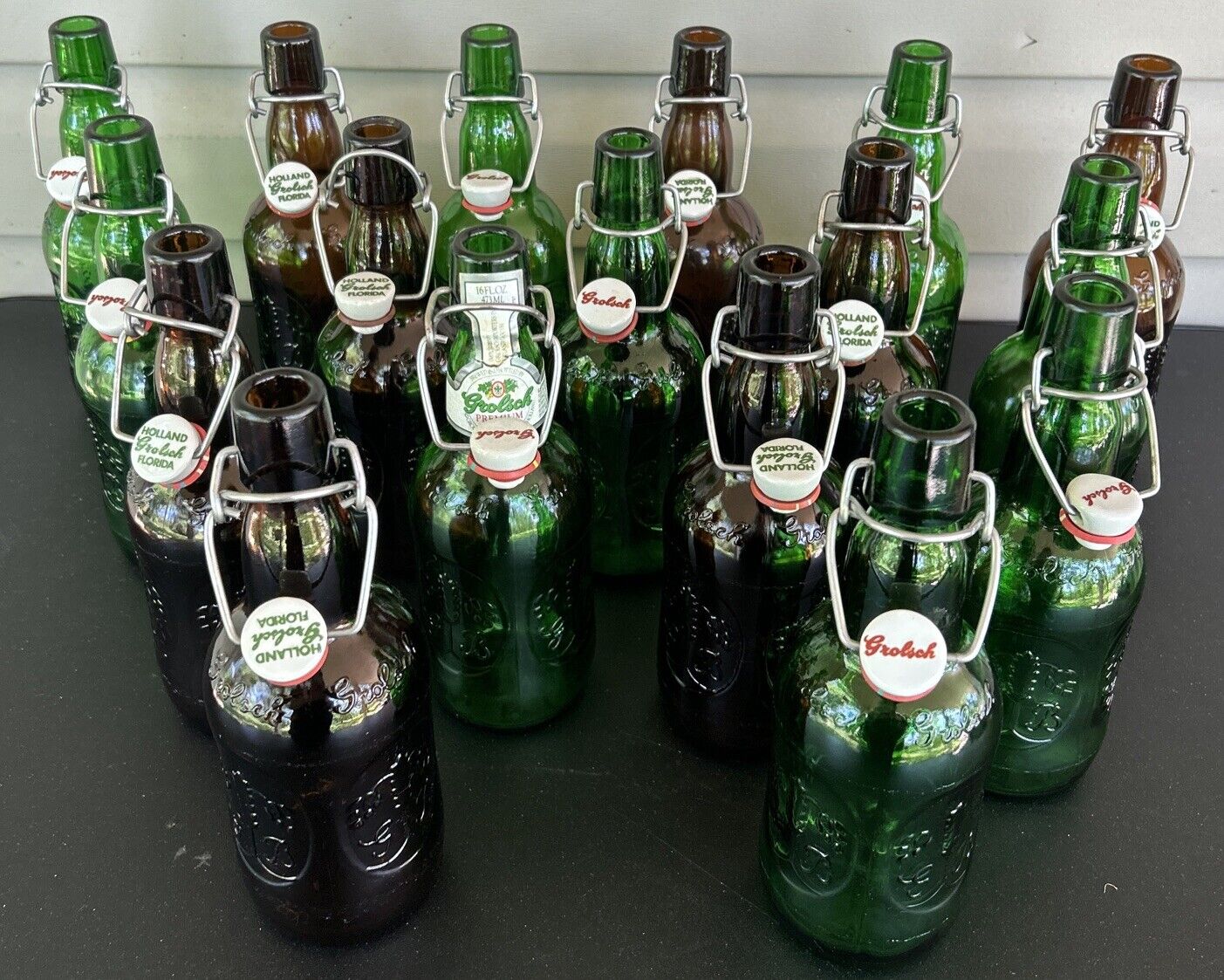 Lot 17 Vtg Brown Green Grolsch Bottle Glass Lager Beer Flip Swing Top 1983-1990