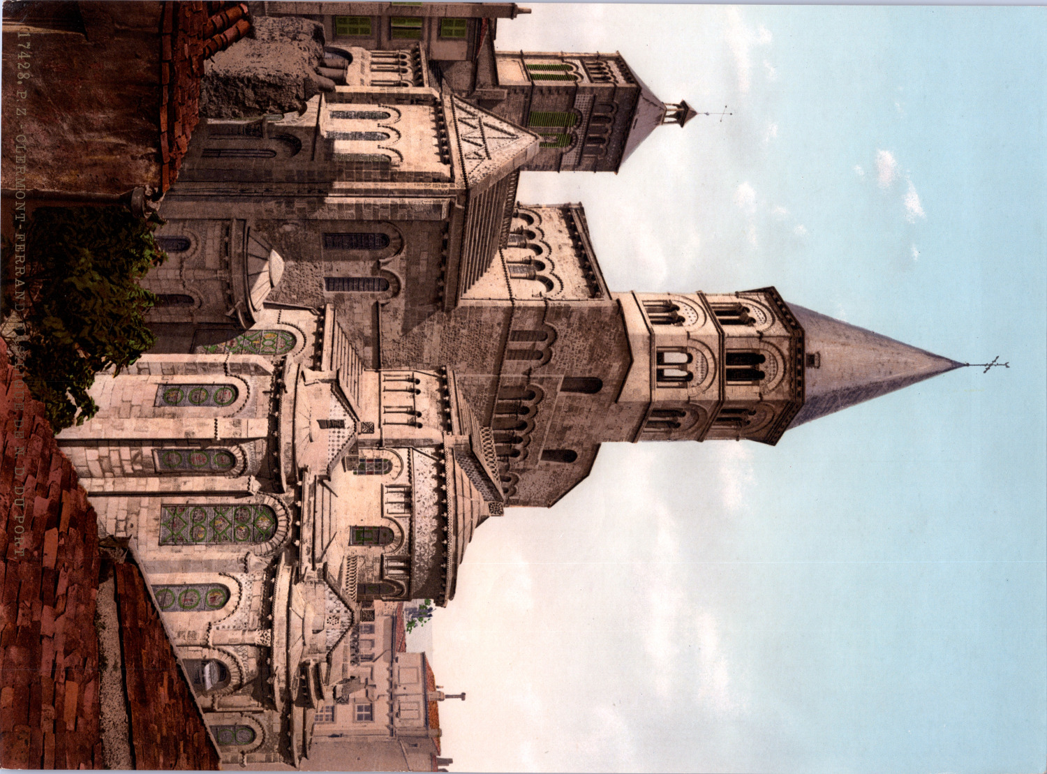 France, Clermont-Ferr. Basilica of Notre-Dame du Port.  vintage print photoch
