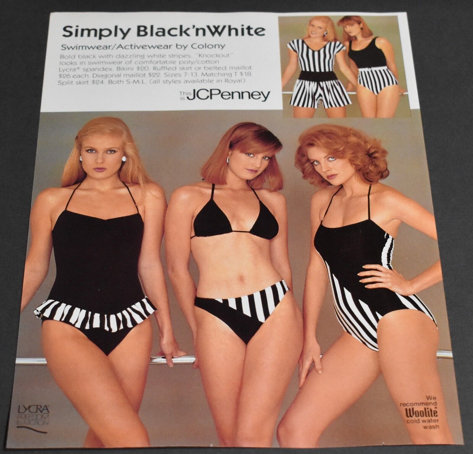 1983 Print Ad JCPenney pinup ladies bikini swimwear black n' white style fashion