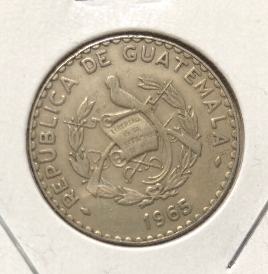 1965 Guatemala 25 Centavos Copper Nickel Coin-27MM-KM#268