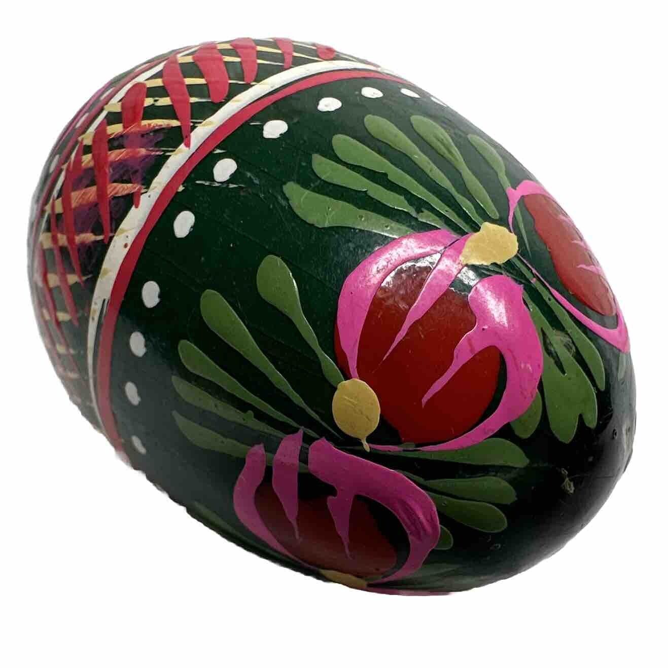 Vintage Ukrainian Hand Painted Wooden Egg Folk Art Pisanka 