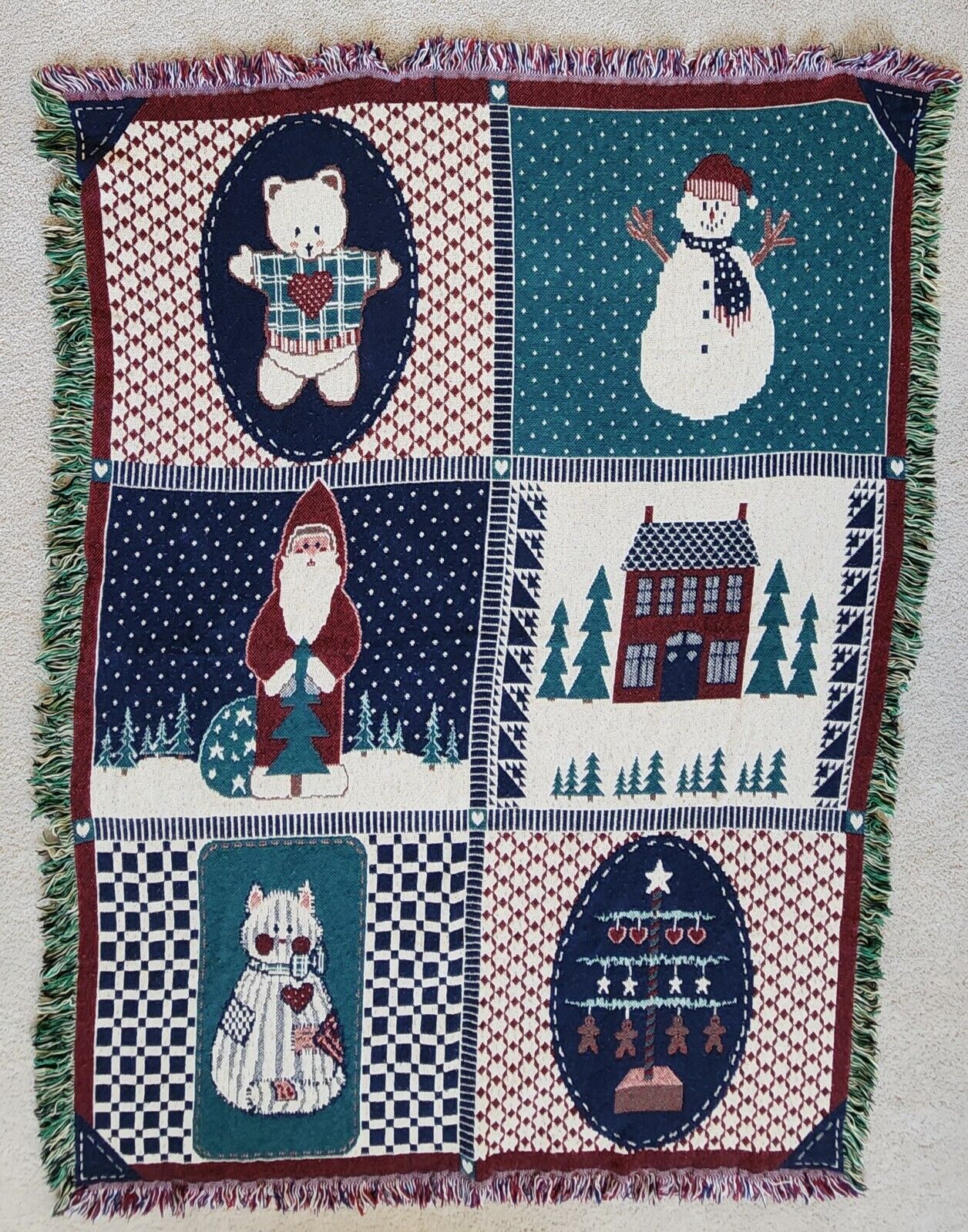 VTG Howard Designs SANTA SNOWMAN Christmas Afghan Throw Blanket Tapestry 52\
