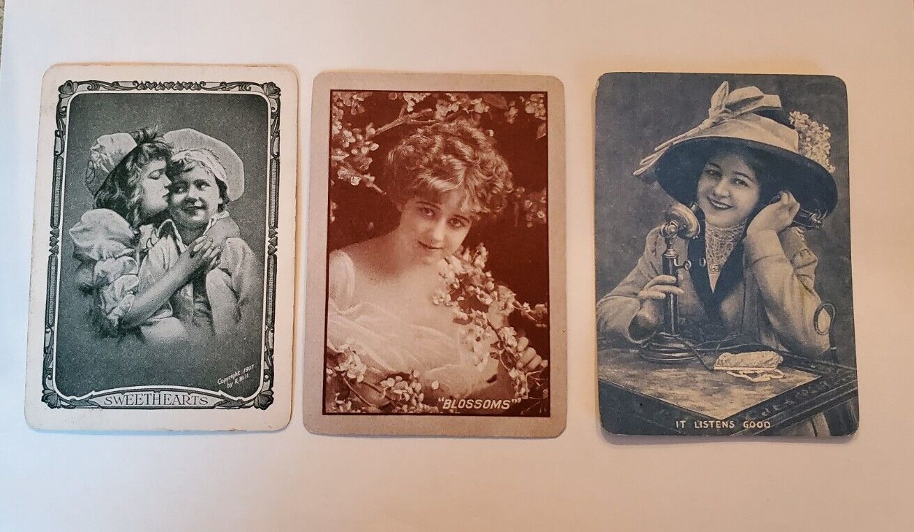 3x Vintage Wide SINGLE Swap Playing Cards - Named Women and Children, Blossoms