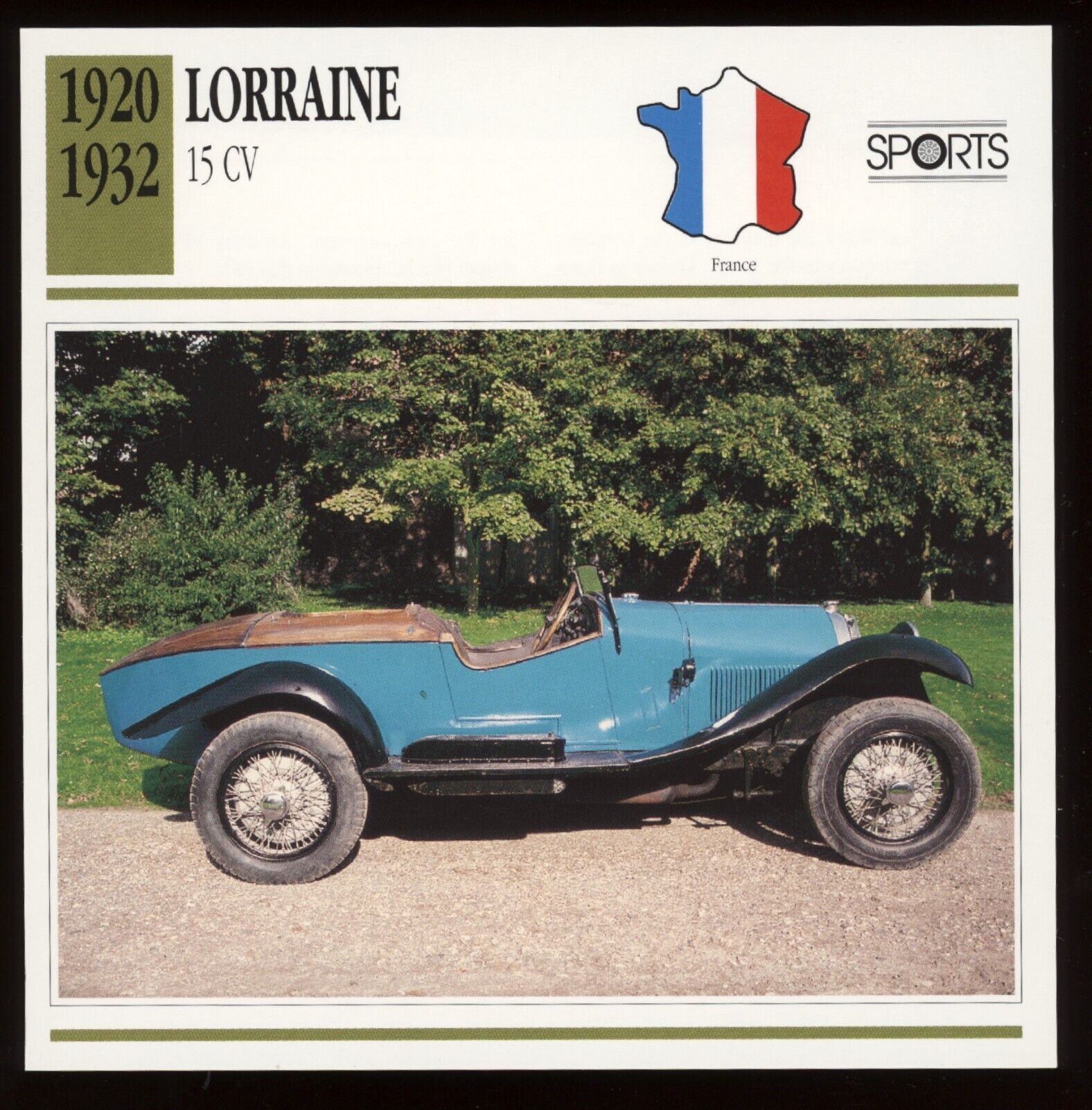 1920 - 1932  Lorraine  15 CV  Classic Cars Card