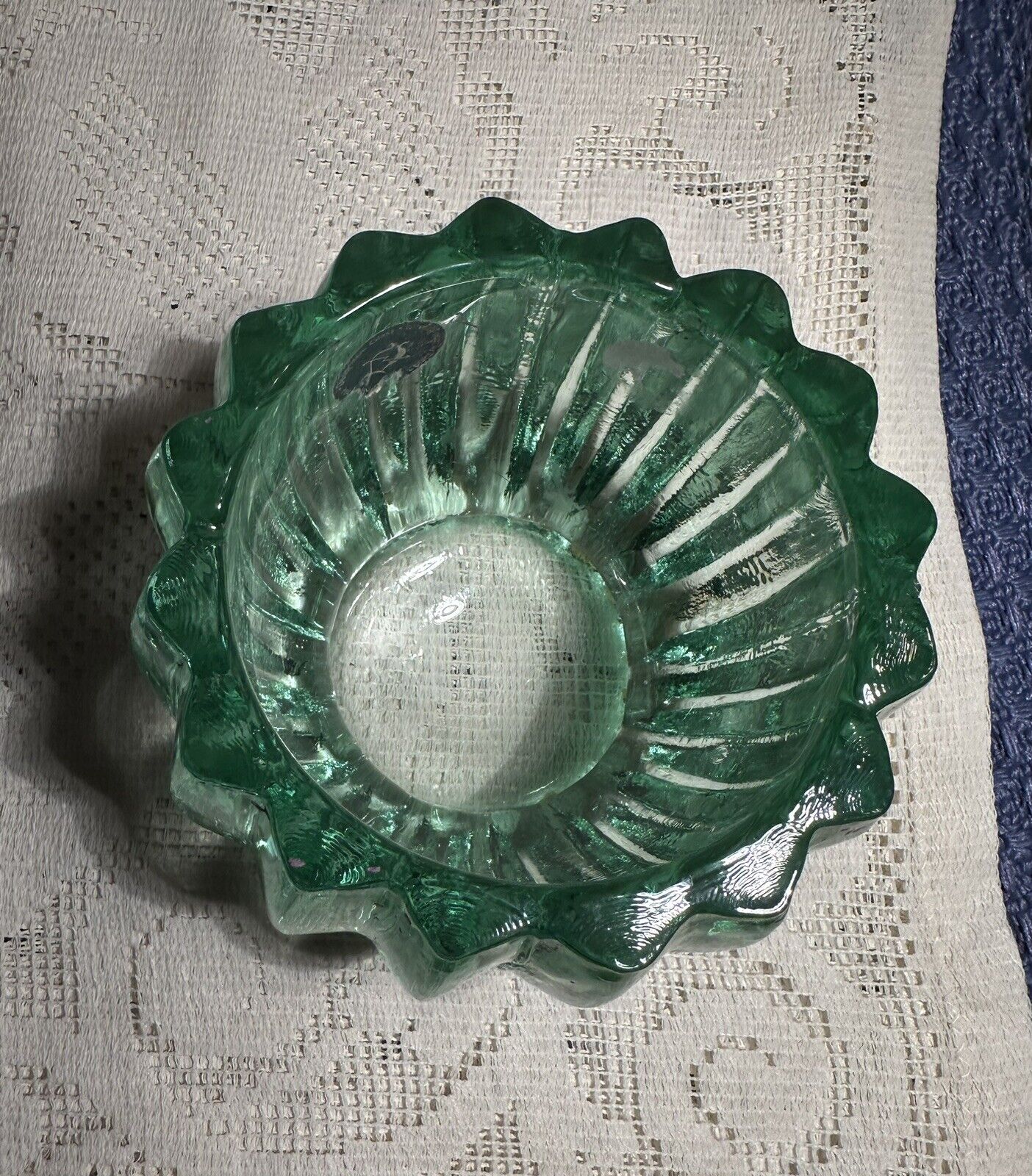 Vintage Green Ribbed Glass Votive Candle Holder 3.5\