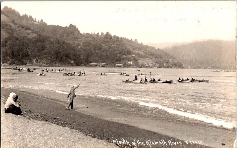 RPPC Postcard Fishermen at Mouth Klamath River CA California c.1904-1950   K-190