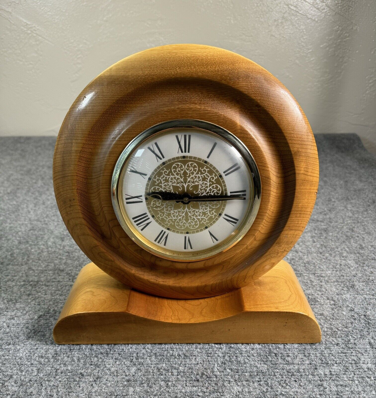 Beautiful Wood Lanshire electric mantel clock in working Oregon Myrtle wood