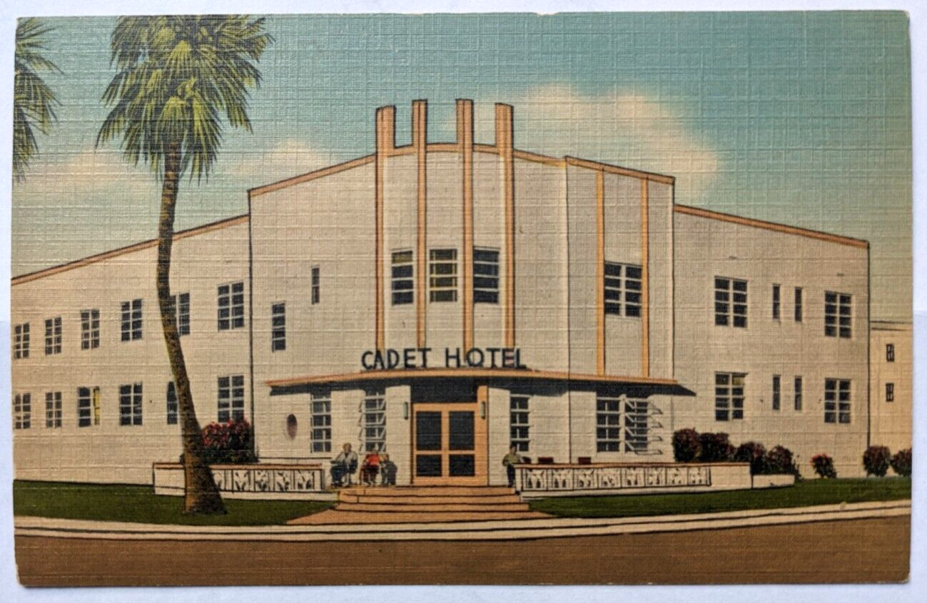 THE CADET HOTEL MIAMI BEACH FLORIDA Vintage Mid-Century Art Deco Linen Postcard