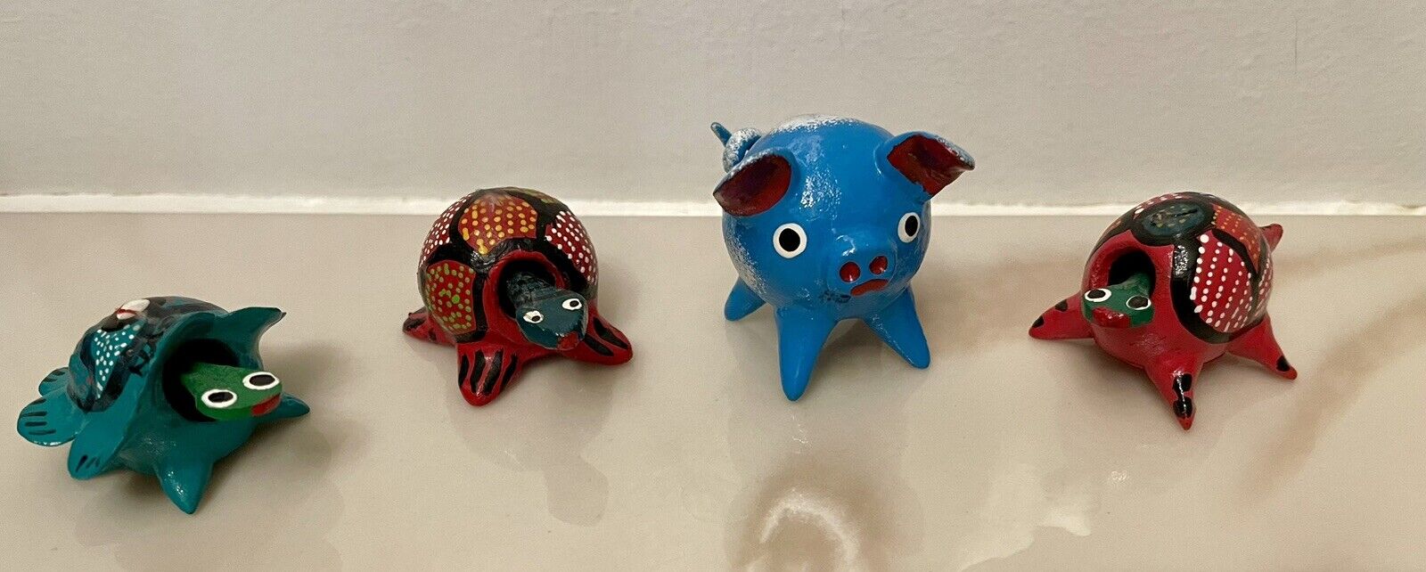 Nodder Turtles & Pig Mexican Folk Art Lot Of 4 Adorable Little Animals