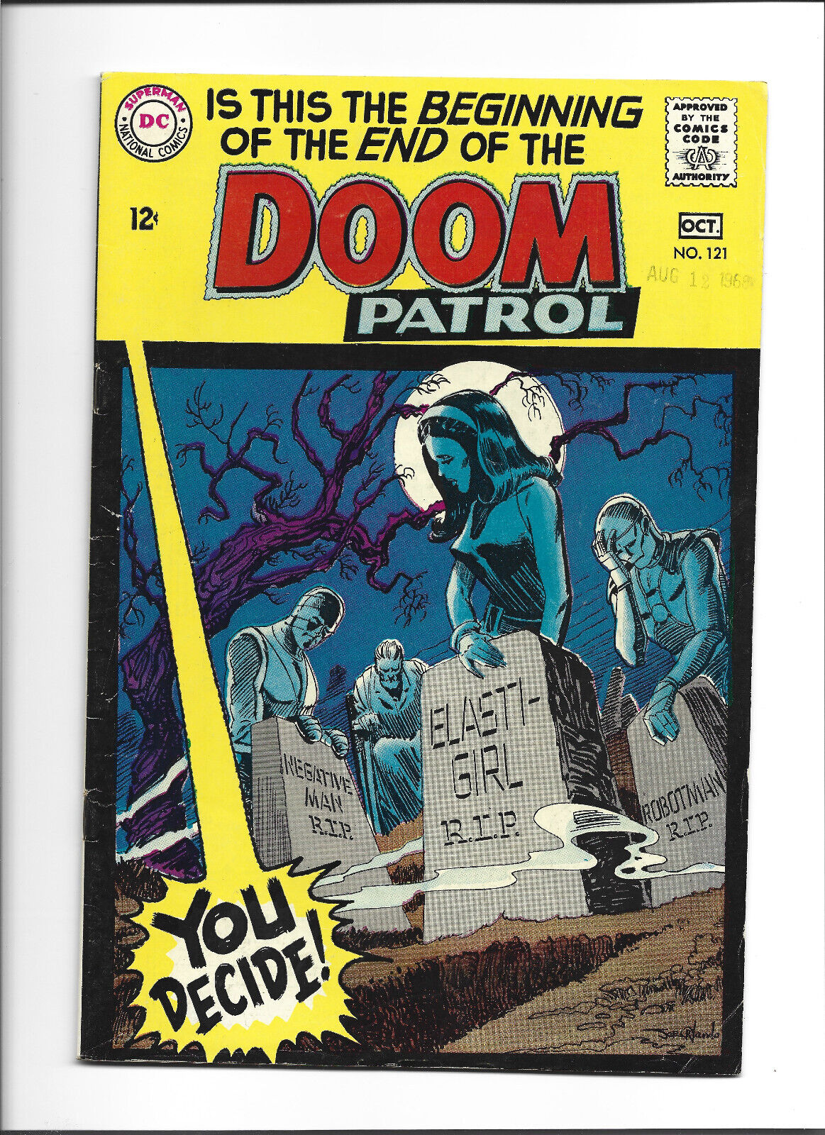 DOOM PATROL #121 (1968) Death of Doom Patrol, Final Silver Age Issue, Around FN-