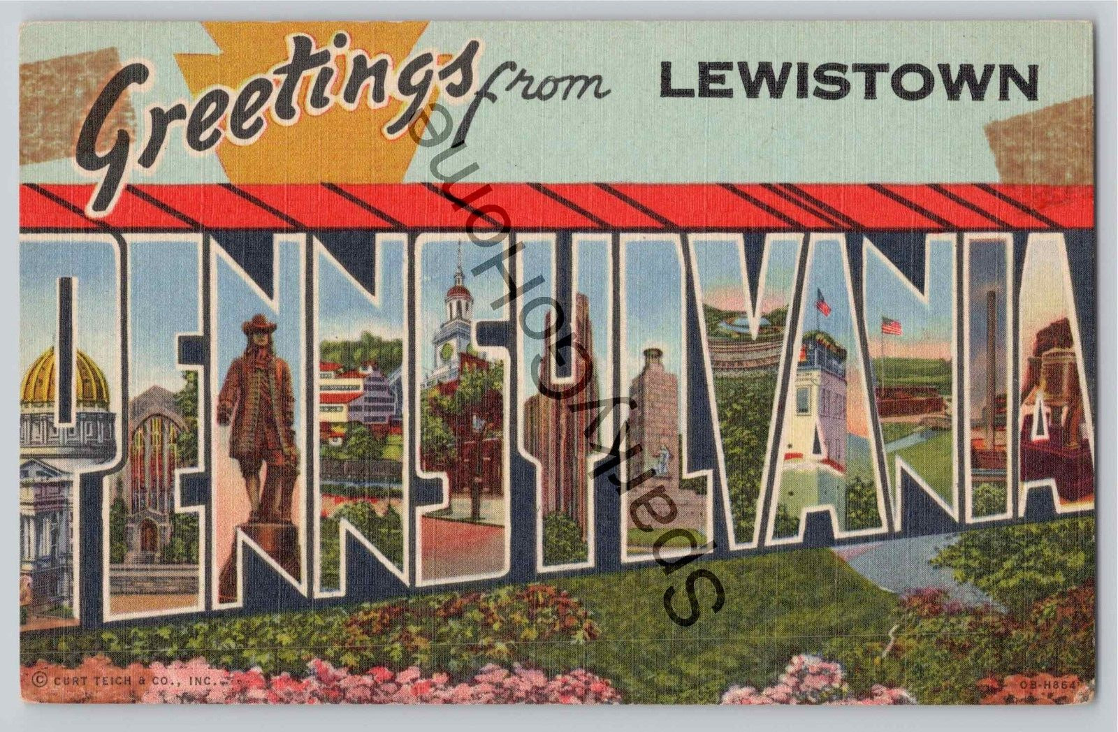 GREETINGS FROM Lewiston Pennsylvania Postcard 1940\'s