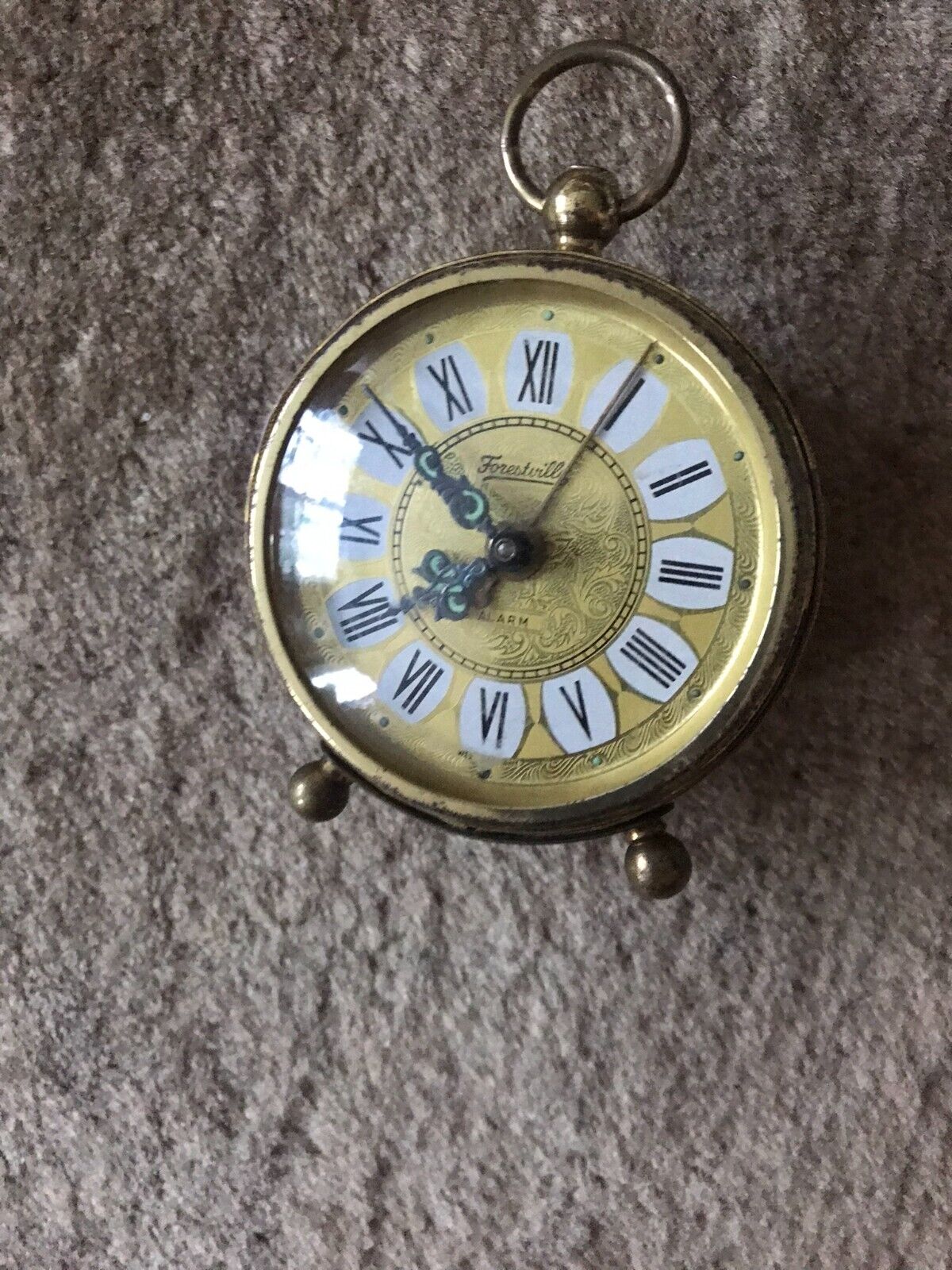 Vintage Brass Forestville Travel Alarm Mechanical Clock Germany Made Rare 