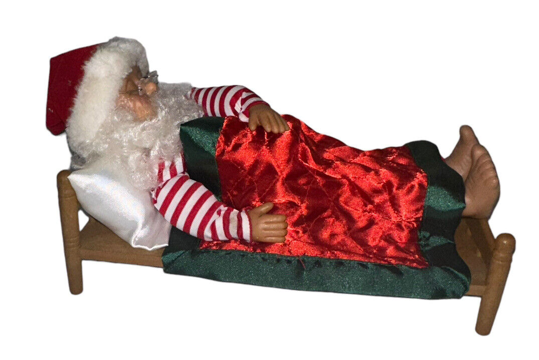 Vintage Walmart Santa Sleeping In Bed 12” Long Moves No Sound
