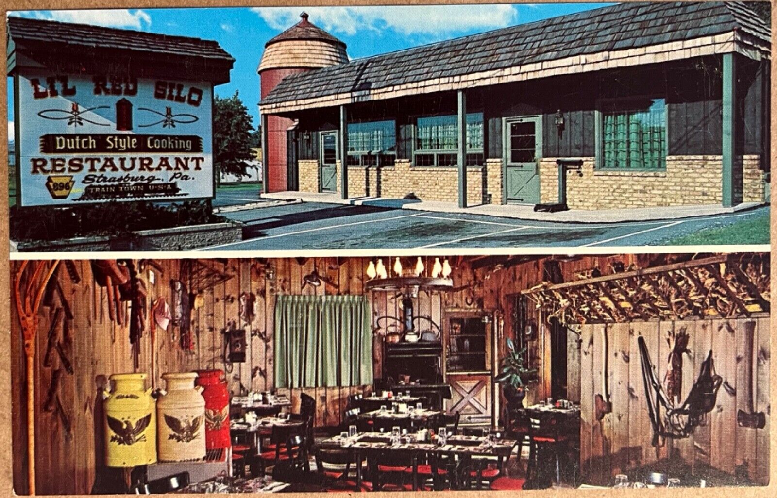 Strasburg Pennsylvania Lil Red Silo Restaurant Interior Postcard c1960