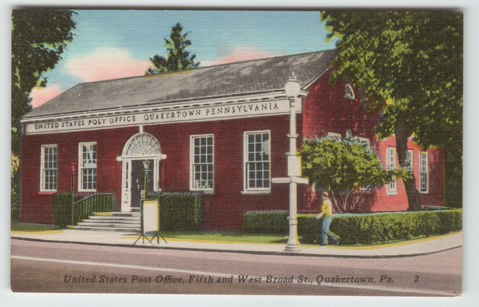 Postcard United States Post Office Fifth and Broad Sts. Quakertown, PA