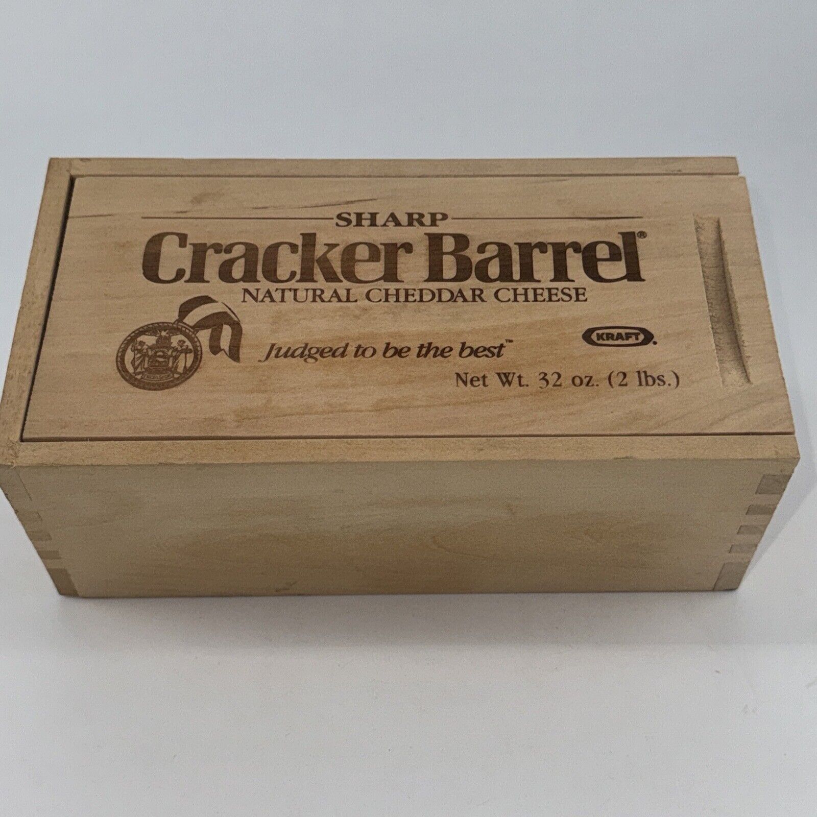 Vintage Cracker Barrel Sharp Cheddar Cheese Wooden Box w/ Sliding Lid 8x4x3 1997