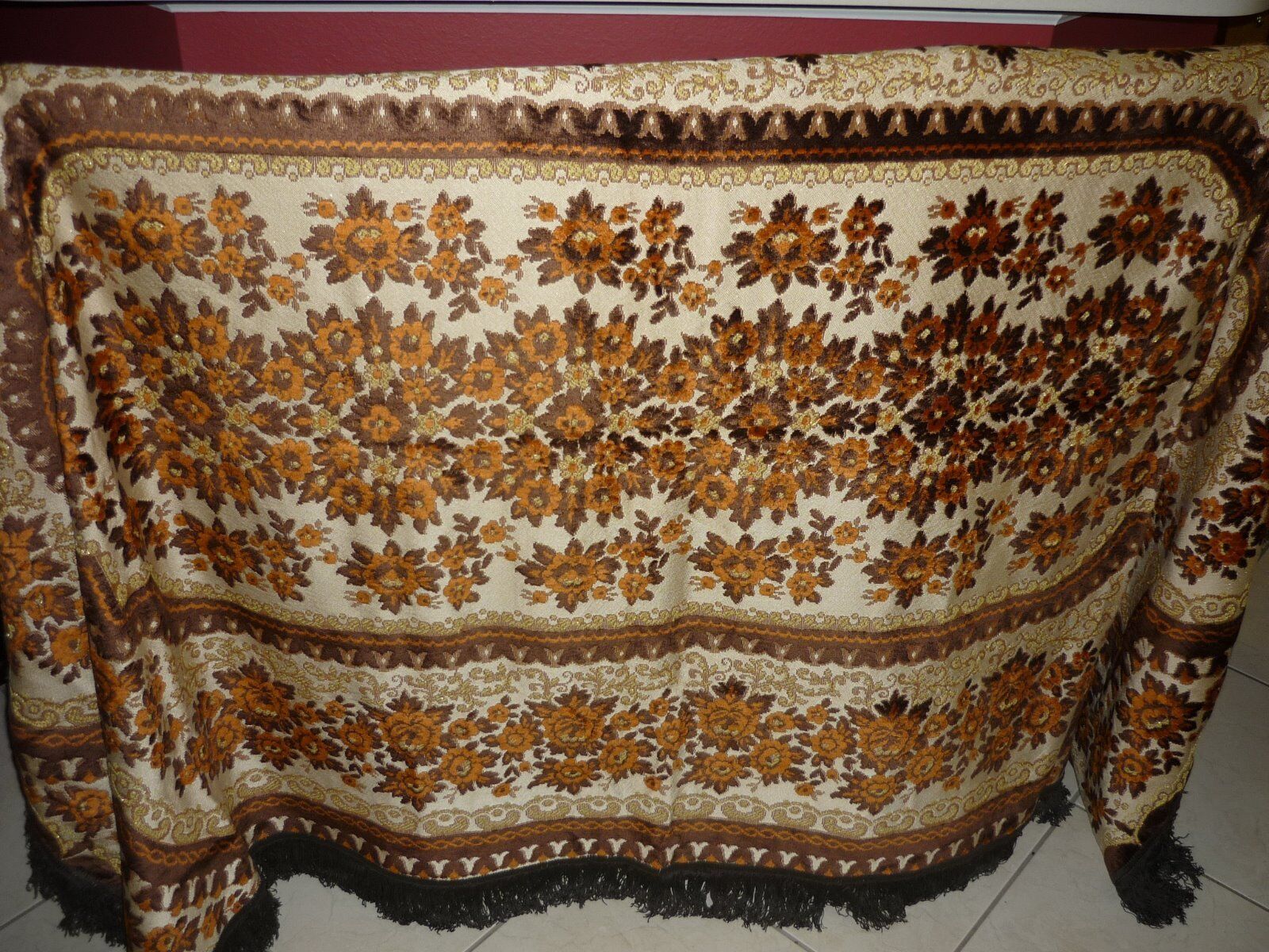 Antique Tablecloth Velet and Dralon Rectangular from Belgium 19-20th Centuries