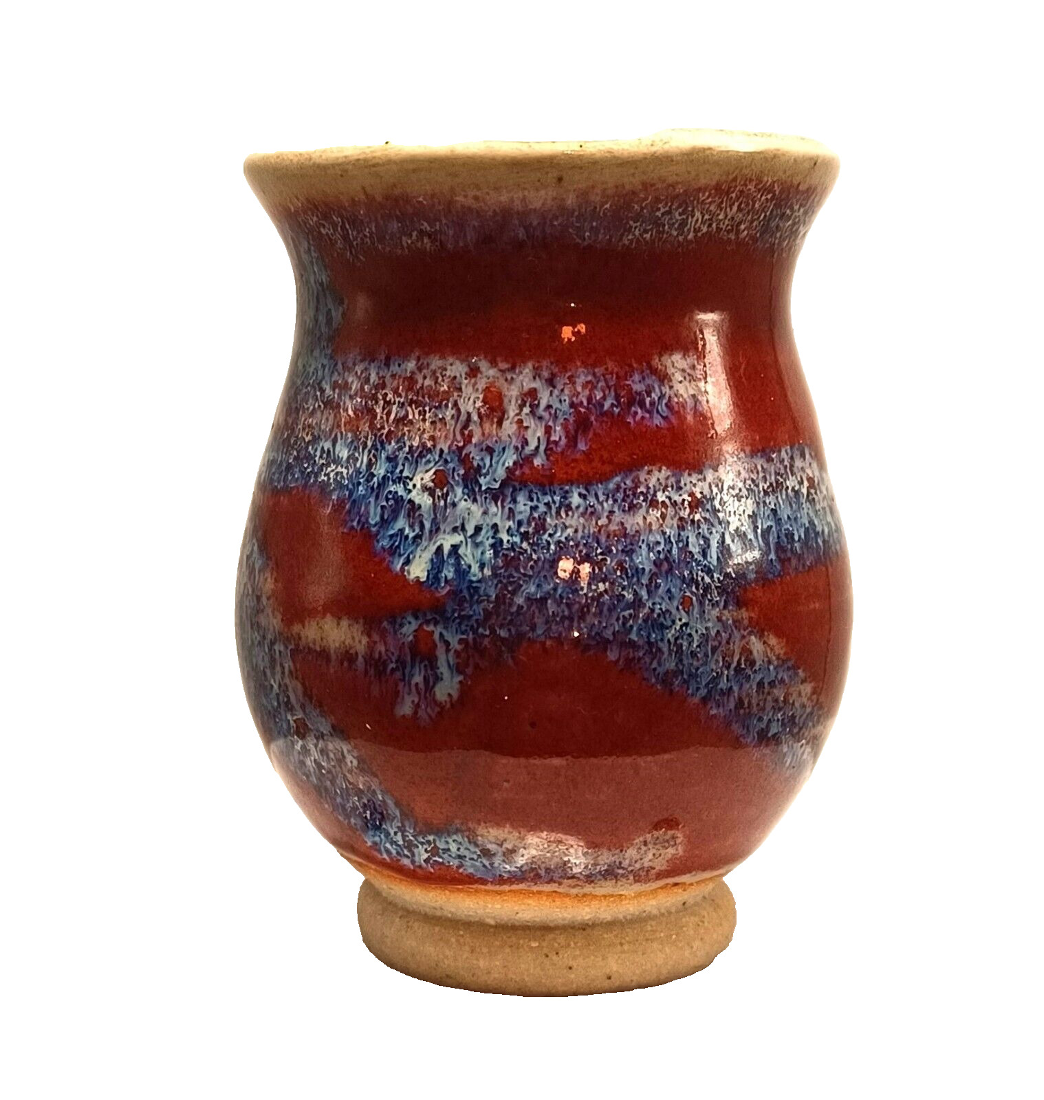 WHITEFISH Pottery Miniature Vase or Toothpick Holder Blue and Burgundy Glaze