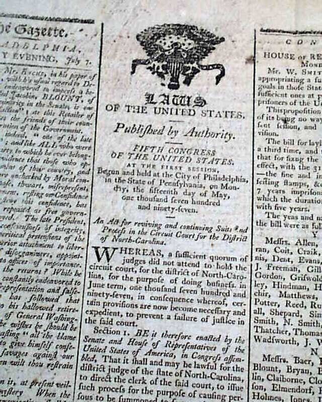 President JOHN ADAMS Thomas Jefferson (2) Acts of U.S. Congress 1797 Newspaper