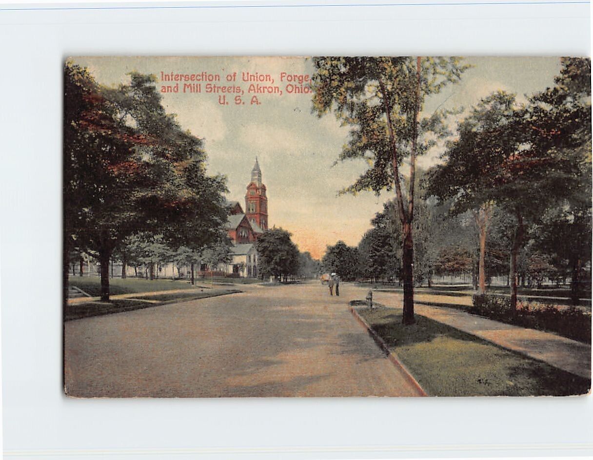 Postcard Intersection of Union Forge and Mill Streets Akron Ohio USA