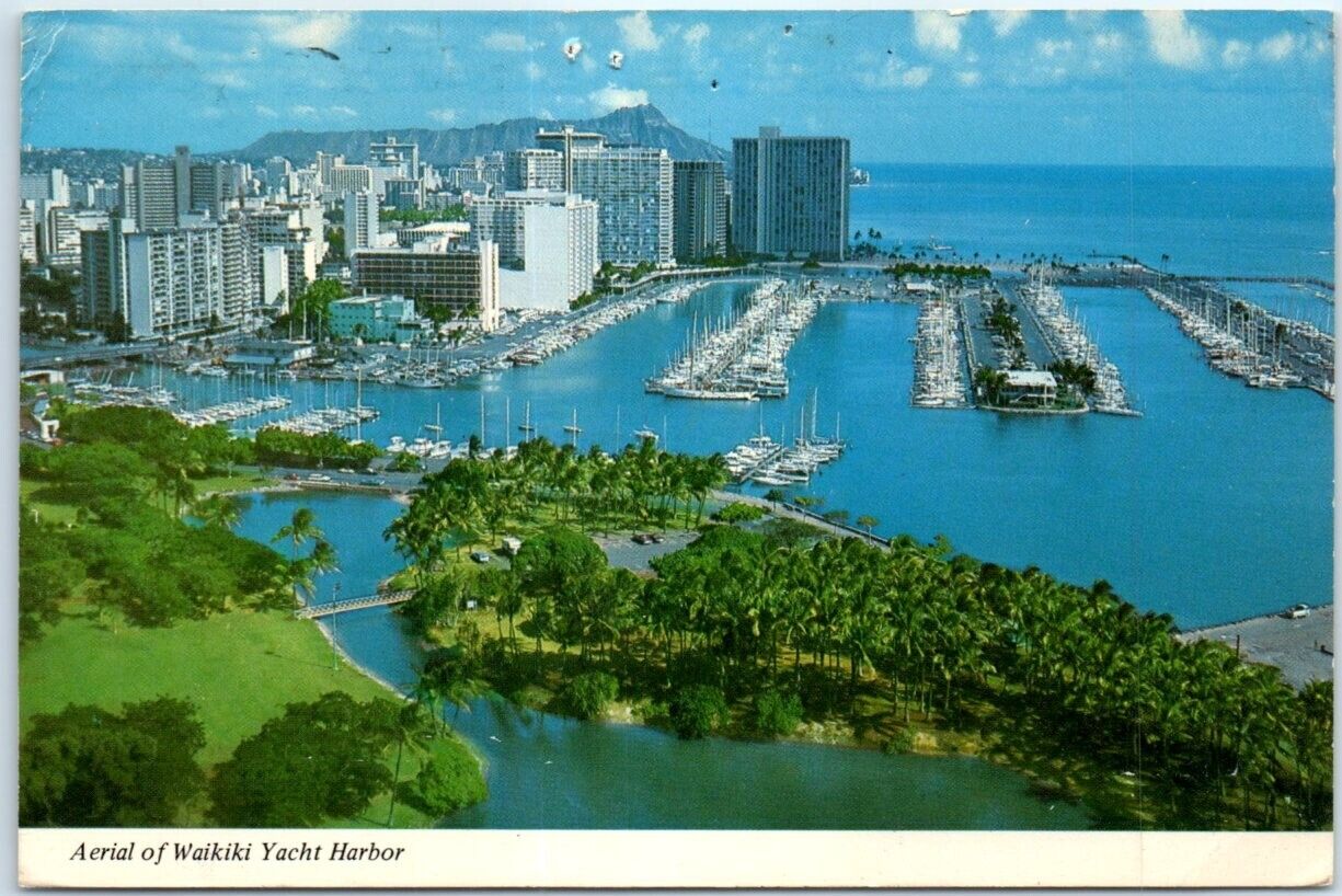 Postcard - Aerial of Waikiki Yacht Harbor - Honolulu, Hawaii