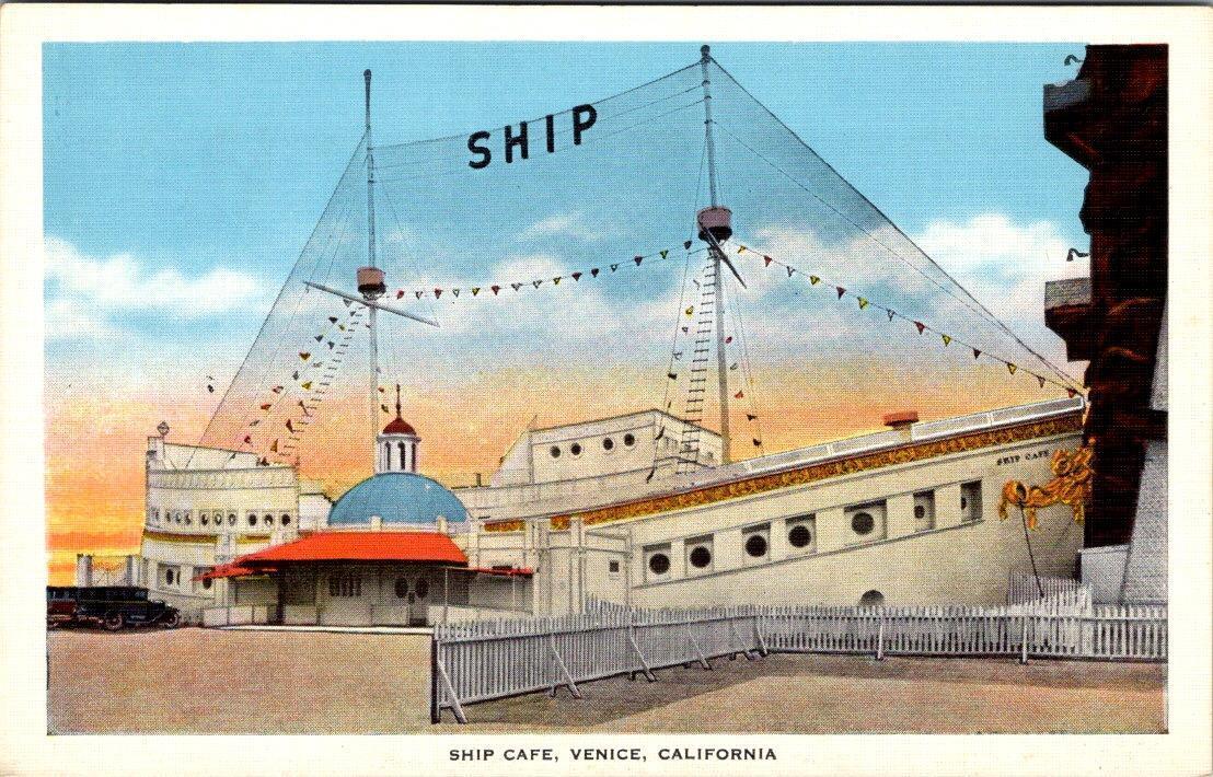 Venice, CA California  SHIP CAFE Sailboat Restaurant  ca1940\'s Linen Postcard