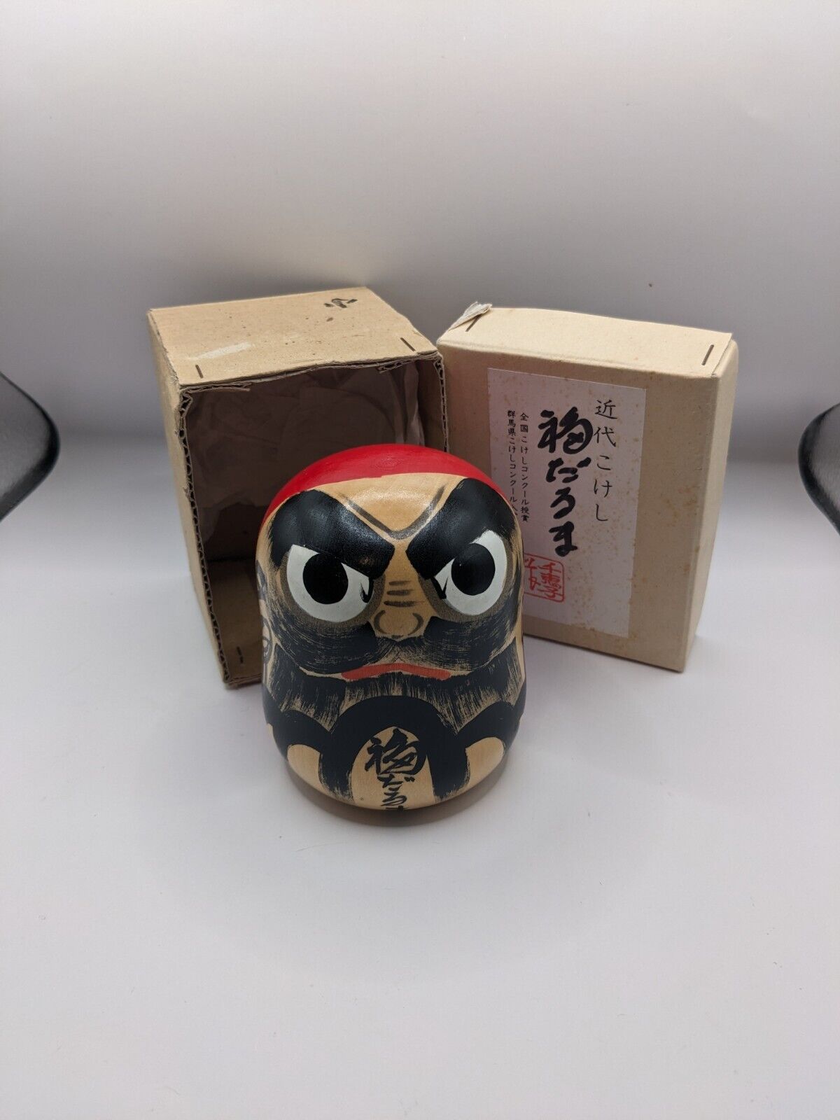 Daruma Kokeshi Wooden Japanese Doll In Original Box 